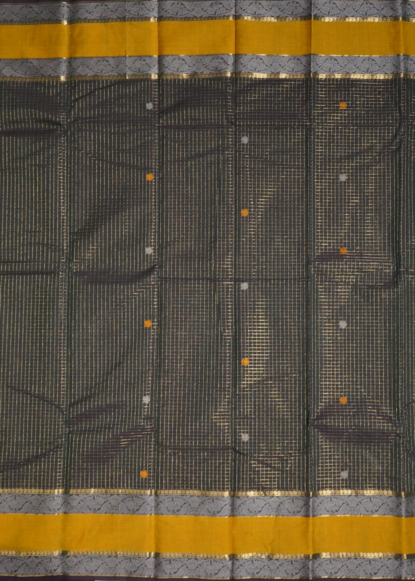 Black Kanchi Zari Checks Pure Cotton Handloom Saree