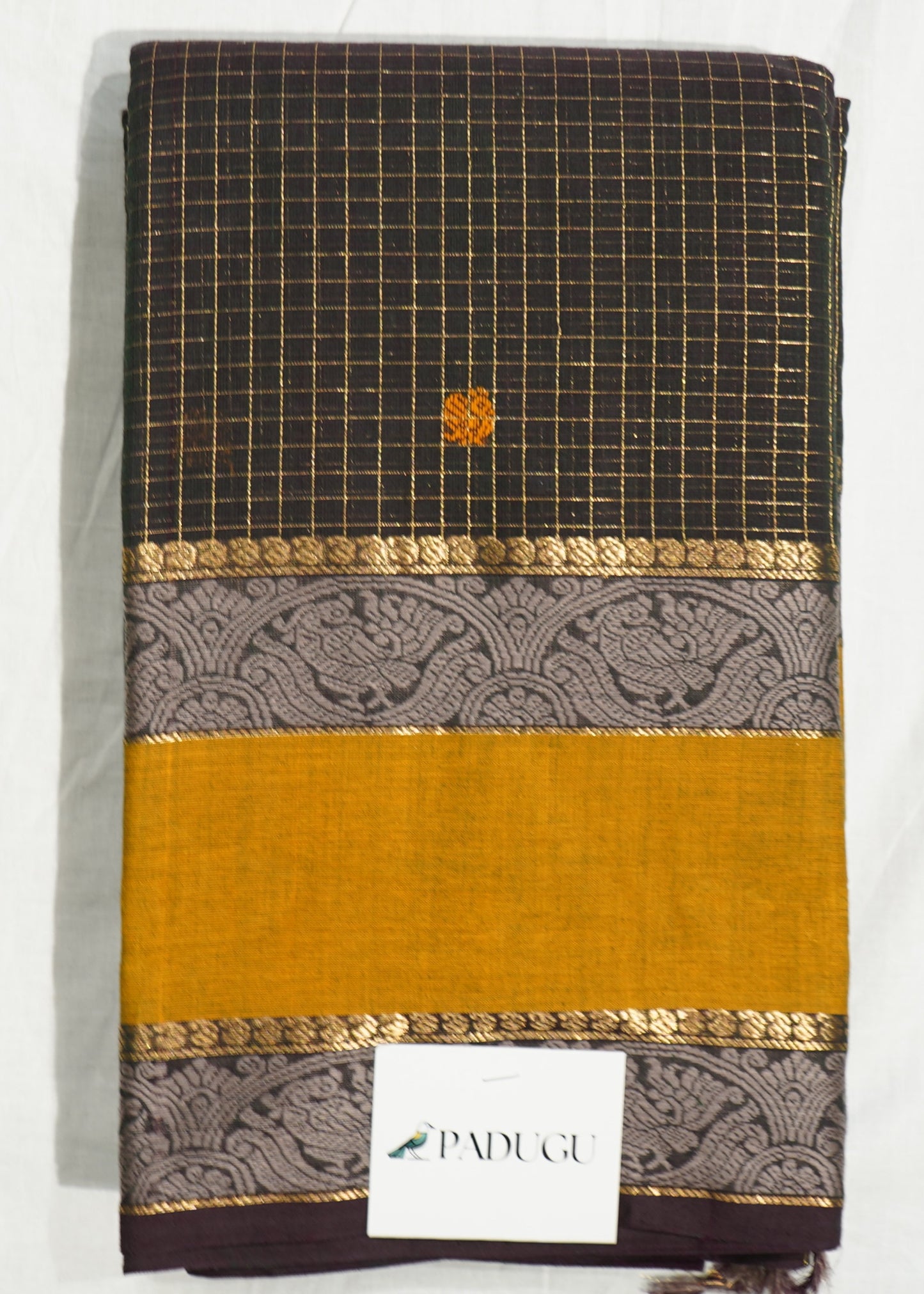 Black Kanchi Zari Checks Pure Cotton Handloom Saree