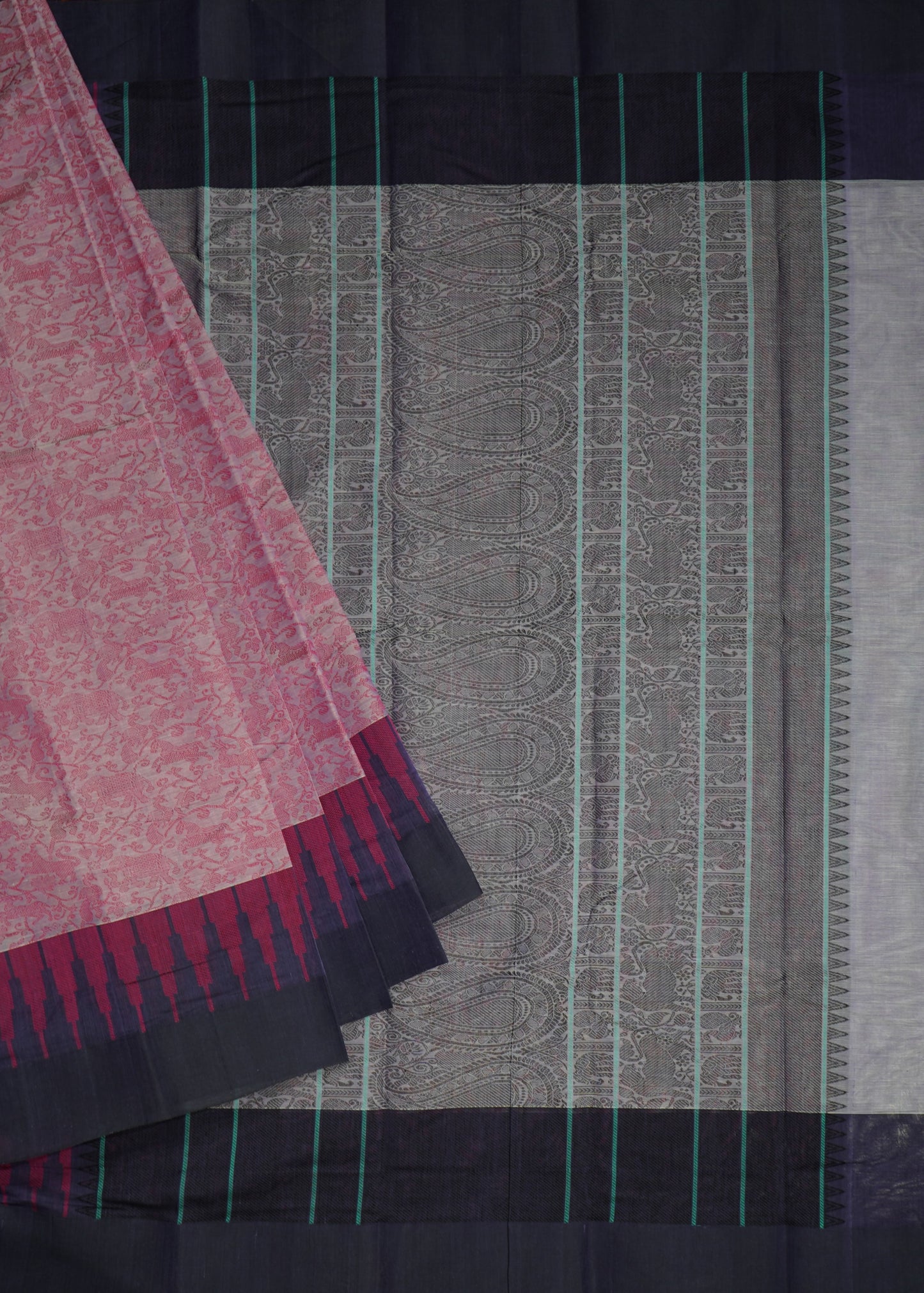 Pink Kanchi Vanasingaram Design Pure Cotton Handloom Saree