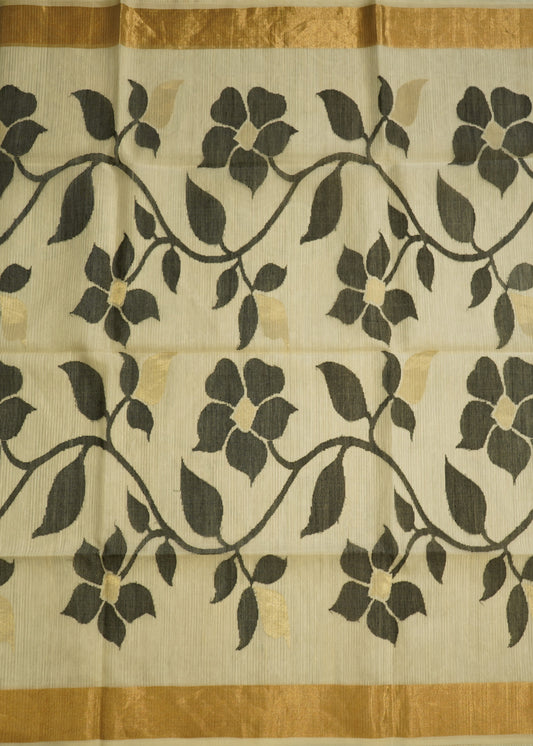 White Bengal Muslin Jamdani Pure Silk Handloom Saree