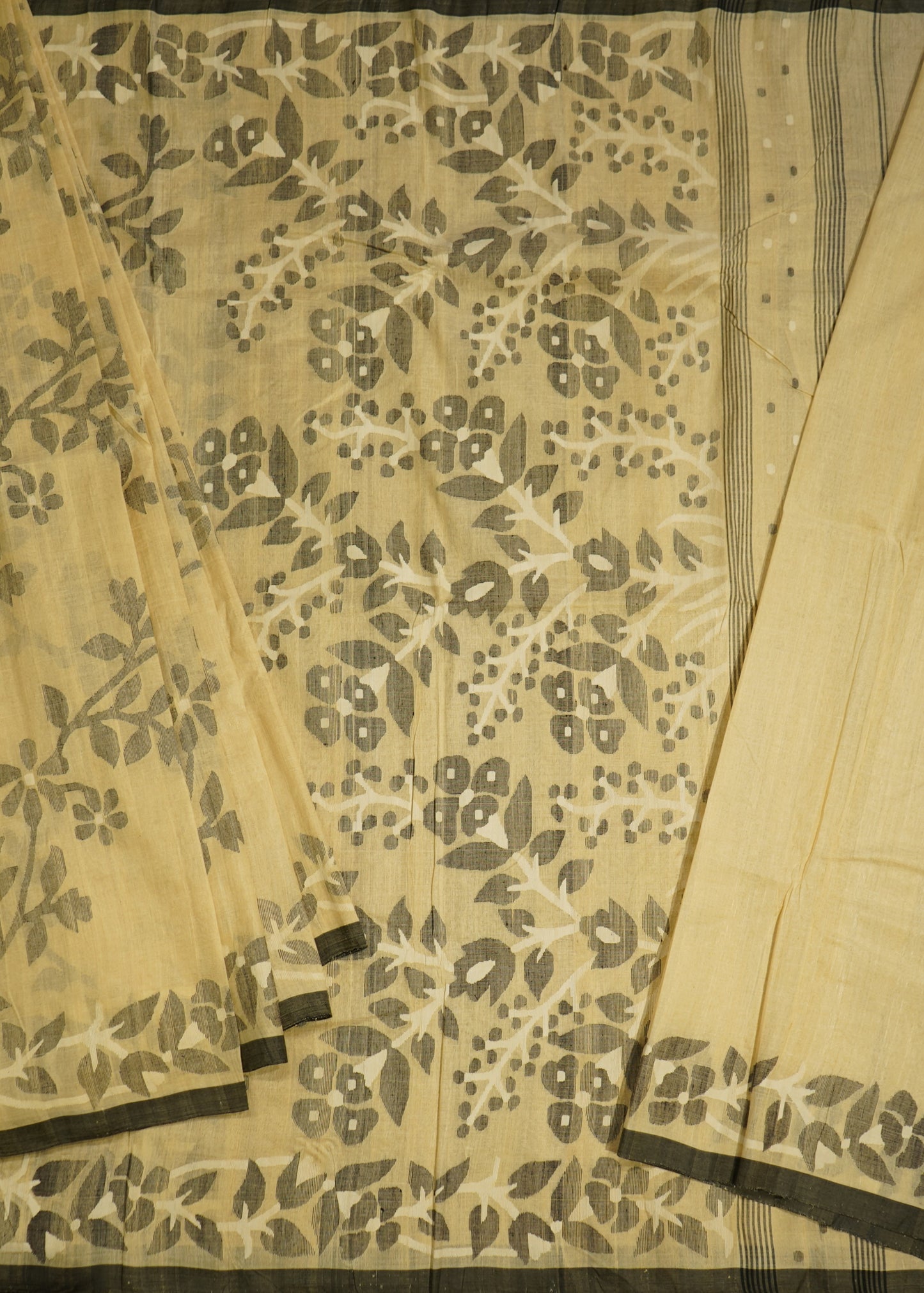 Cream Bengal Tussar All Over Pure Silk Handloom Saree