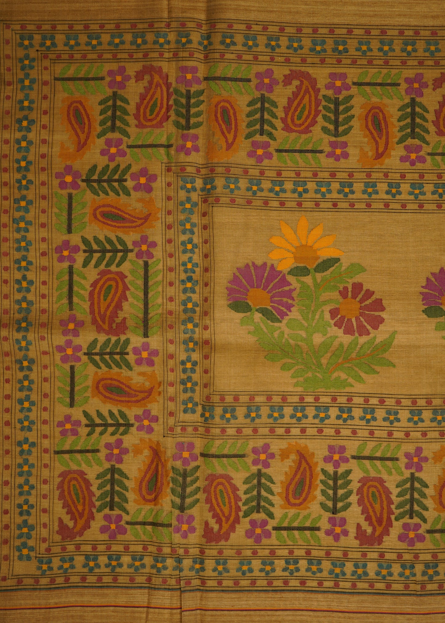 Light Brown Bengal Tussar Gicha Pure Silk Handloom Saree