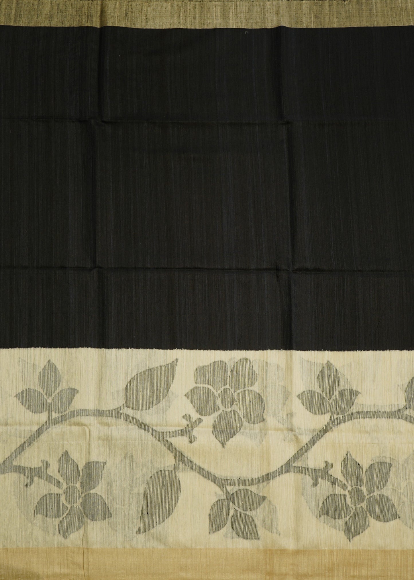 Black And White Bengal Tussar Gicha Pure Silk Handloom Saree