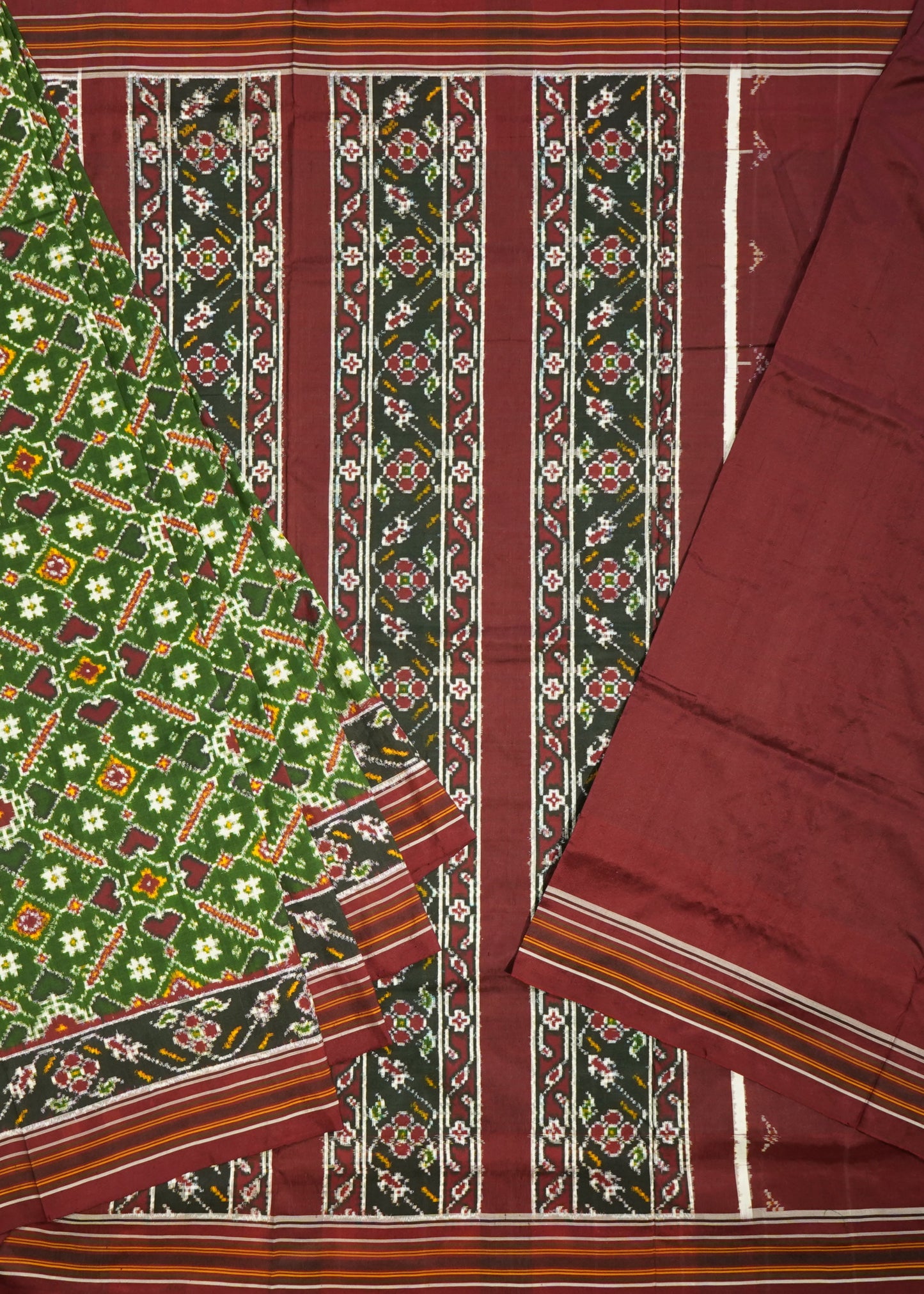 Dark Green Pochampally Double Ikkat Patan Patola Pure Cotton Handloom Saree