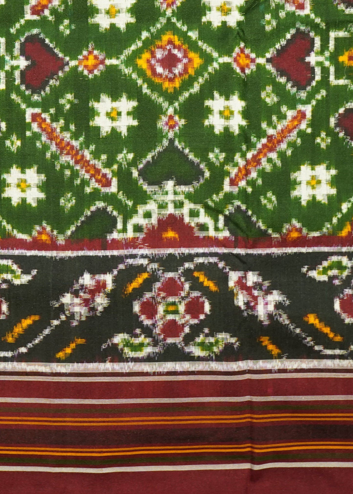 Dark Green Pochampally Double Ikkat Patan Patola Pure Cotton Handloom Saree
