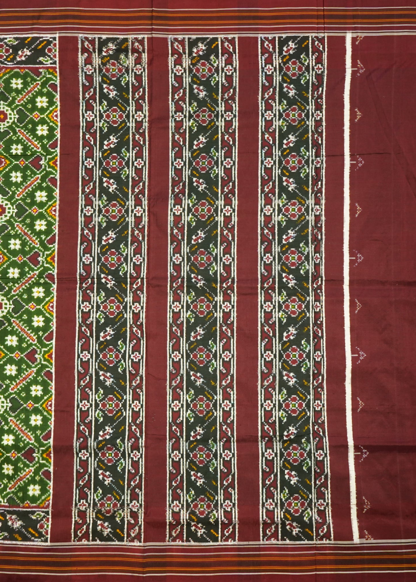 Dark Green Pochampally Double Ikkat Patan Patola Pure Cotton Handloom Saree