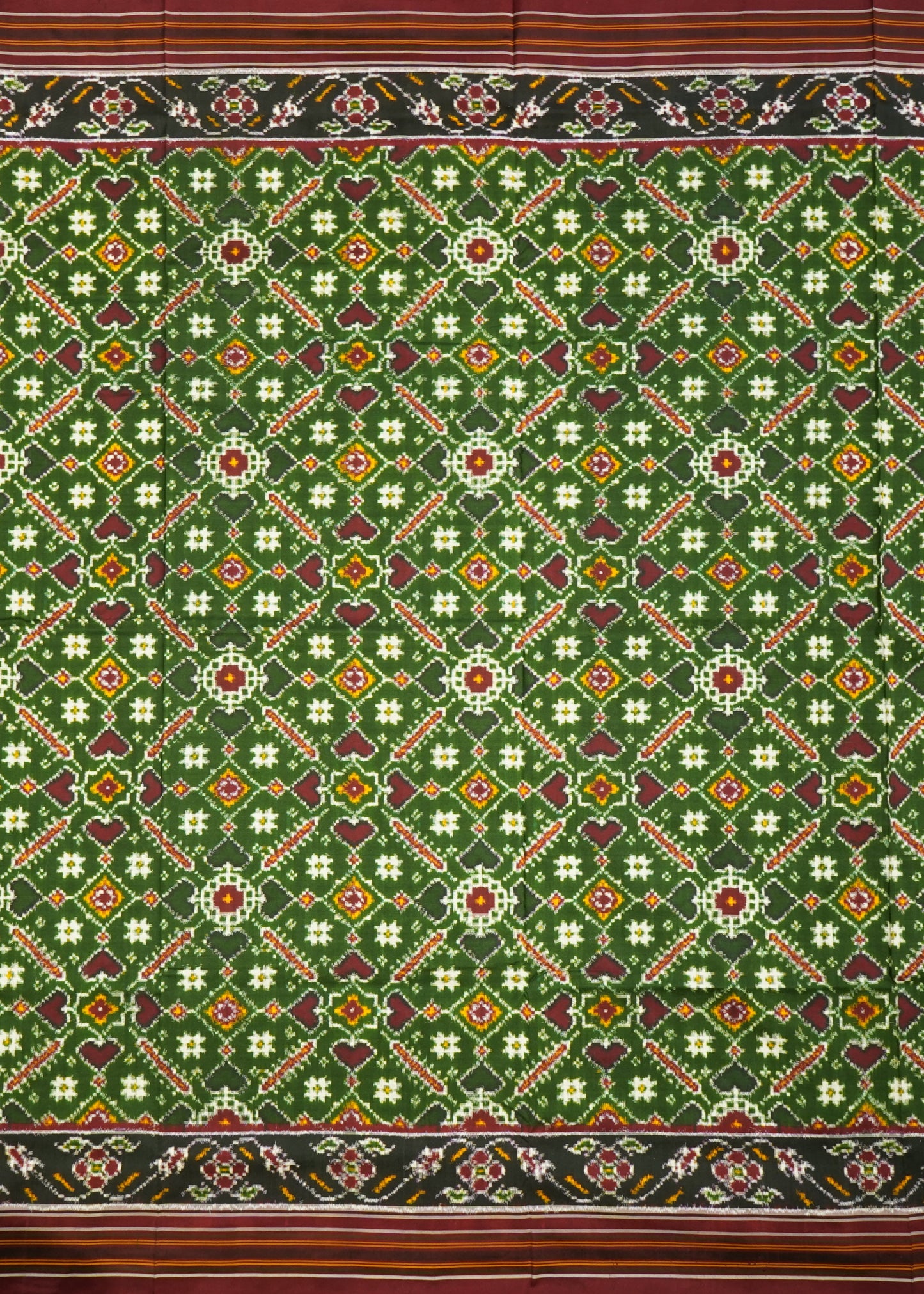 Dark Green Pochampally Double Ikkat Patan Patola Pure Cotton Handloom Saree