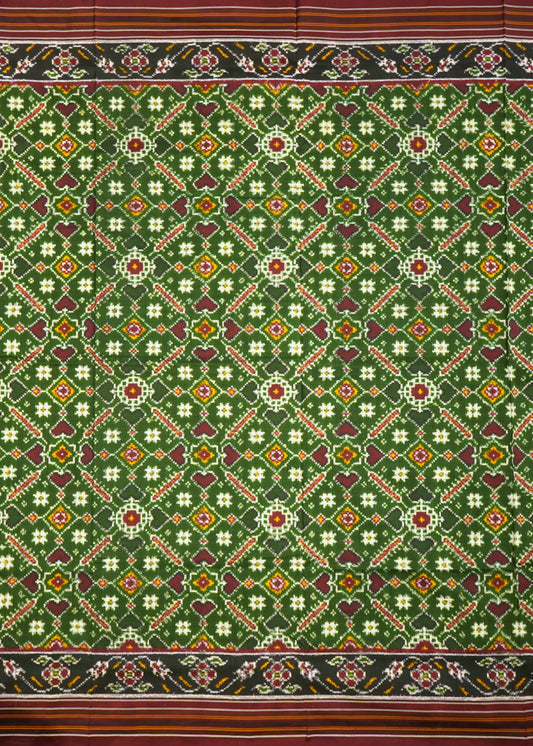 Dark Green Pochampally Double Ikkat Patan Patola Pure Cotton Handloom Saree