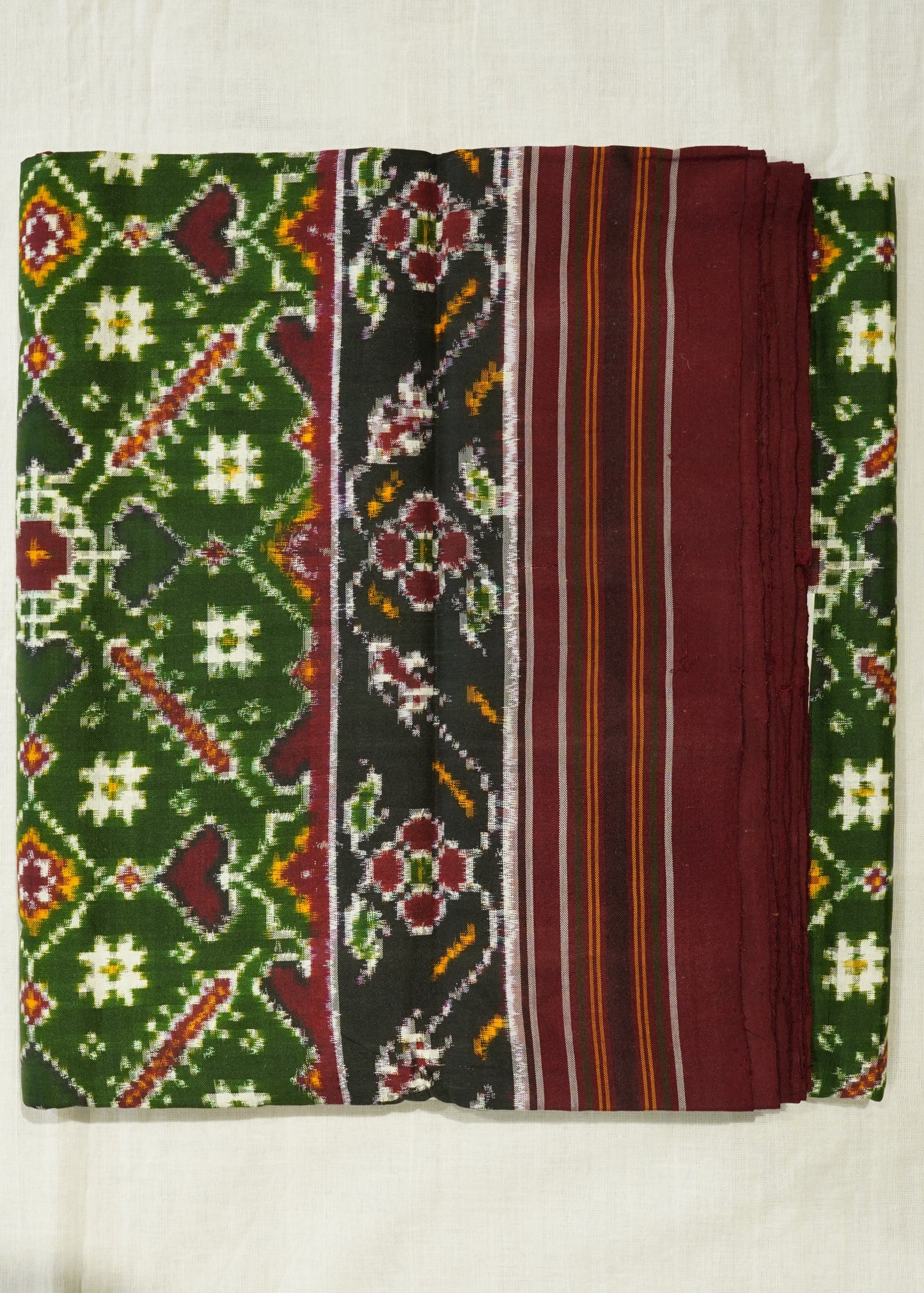 Dark Green Pochampally Double Ikkat Patan Patola Pure Cotton Handloom Saree