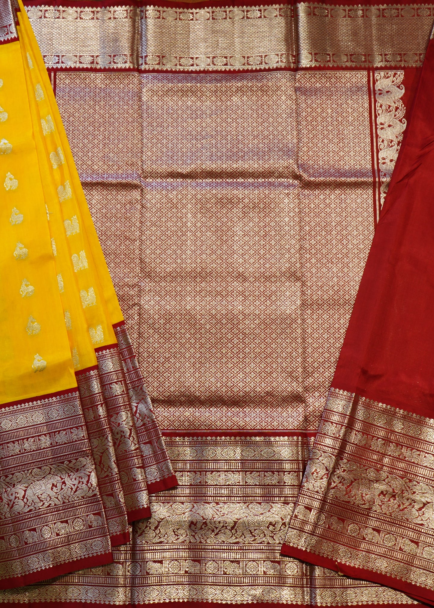 Yellow Venkatagiri Zari Buti Red Zari Border Pure Silk Handloom Saree