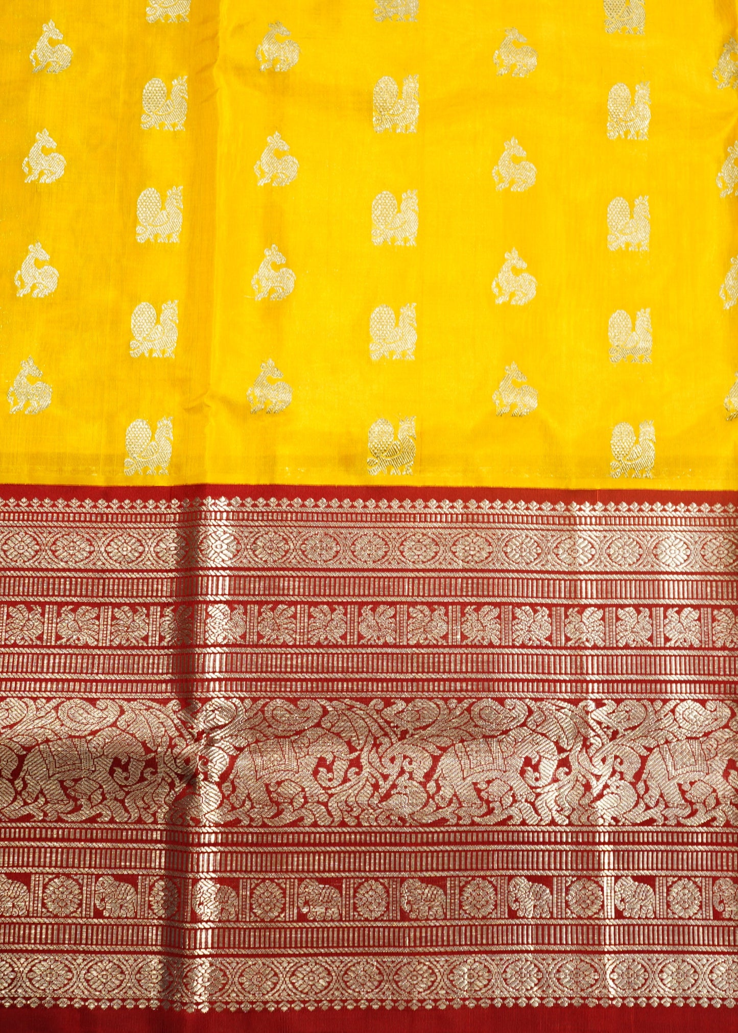 Yellow Venkatagiri Zari Buti Red Zari Border Pure Silk Handloom Saree