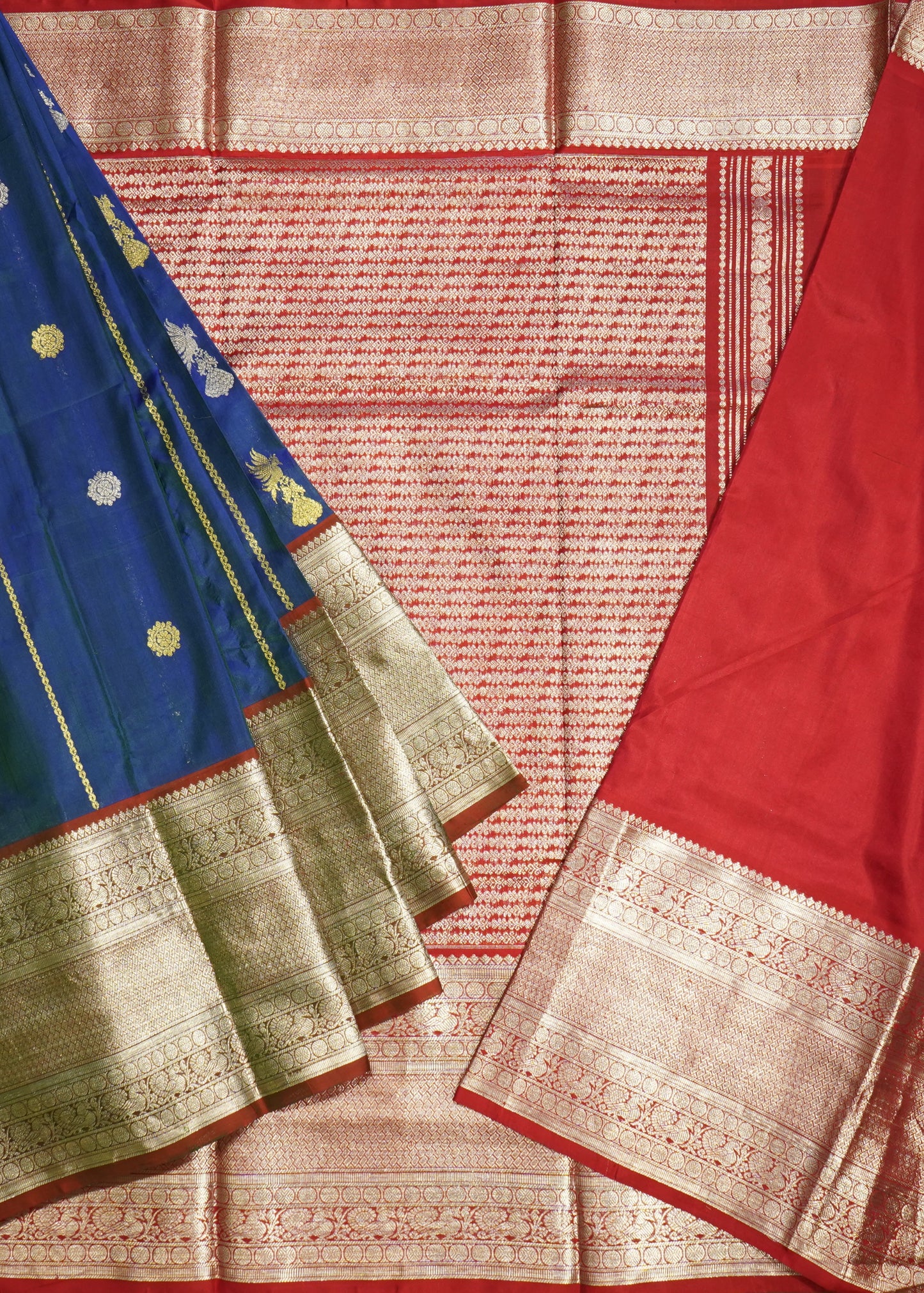 Dark Blue Venkatagiri Small Zari Buti Pure Silk Handloom Saree
