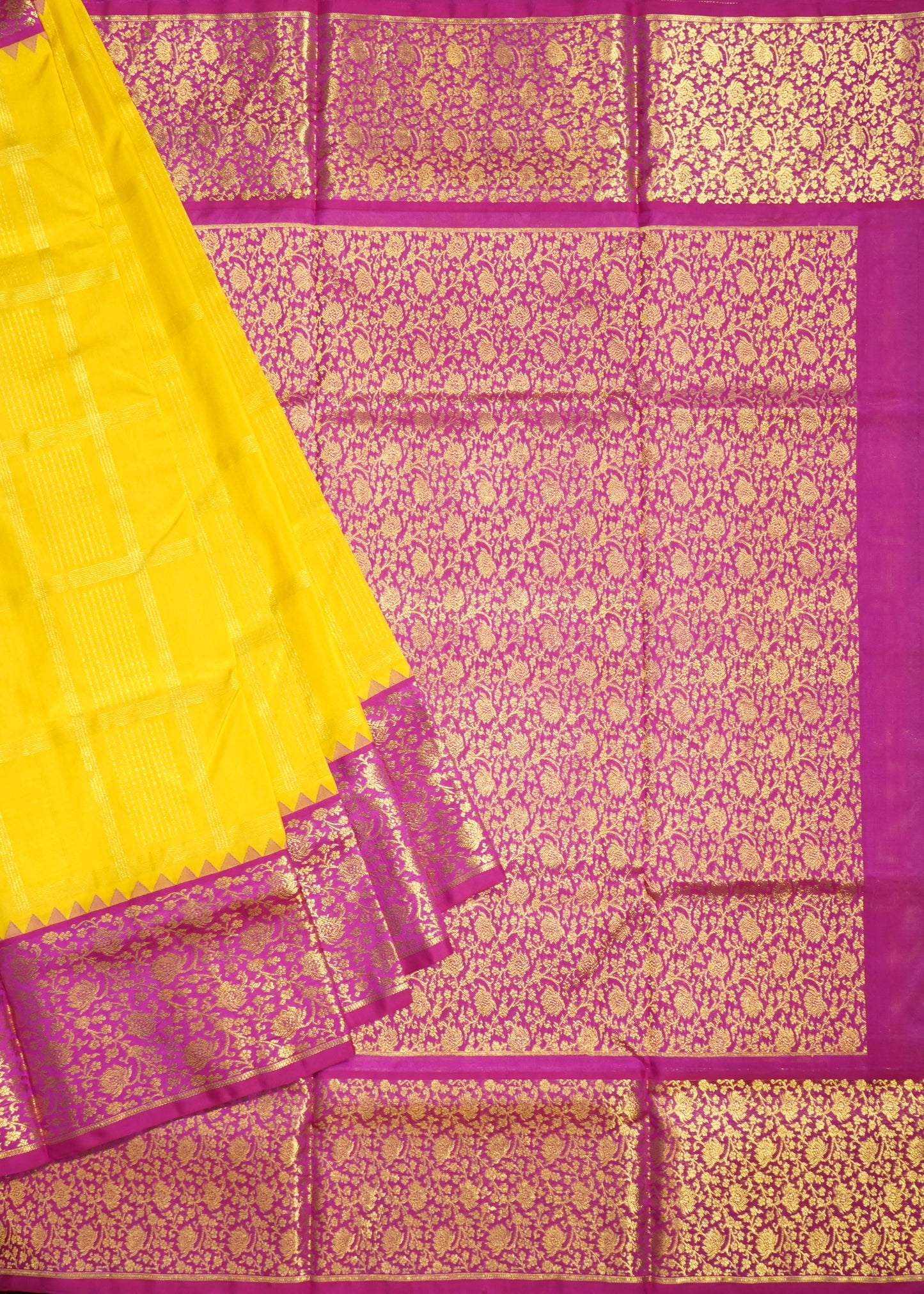 Yellow Venkatagiri Stripe Zari Buti Pure Silk Handloom Saree