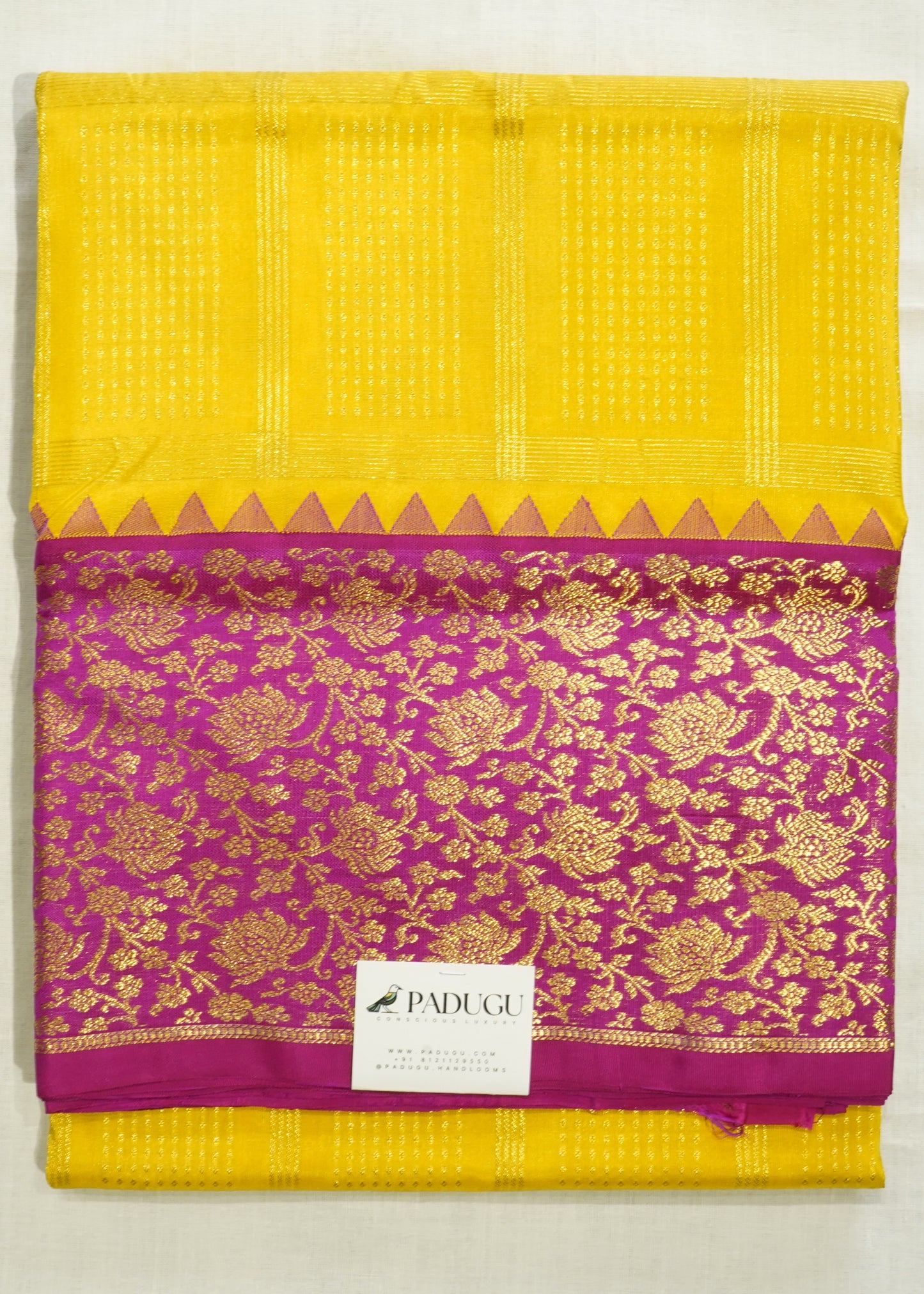 Yellow Venkatagiri Stripe Zari Buti Pure Silk Handloom Saree