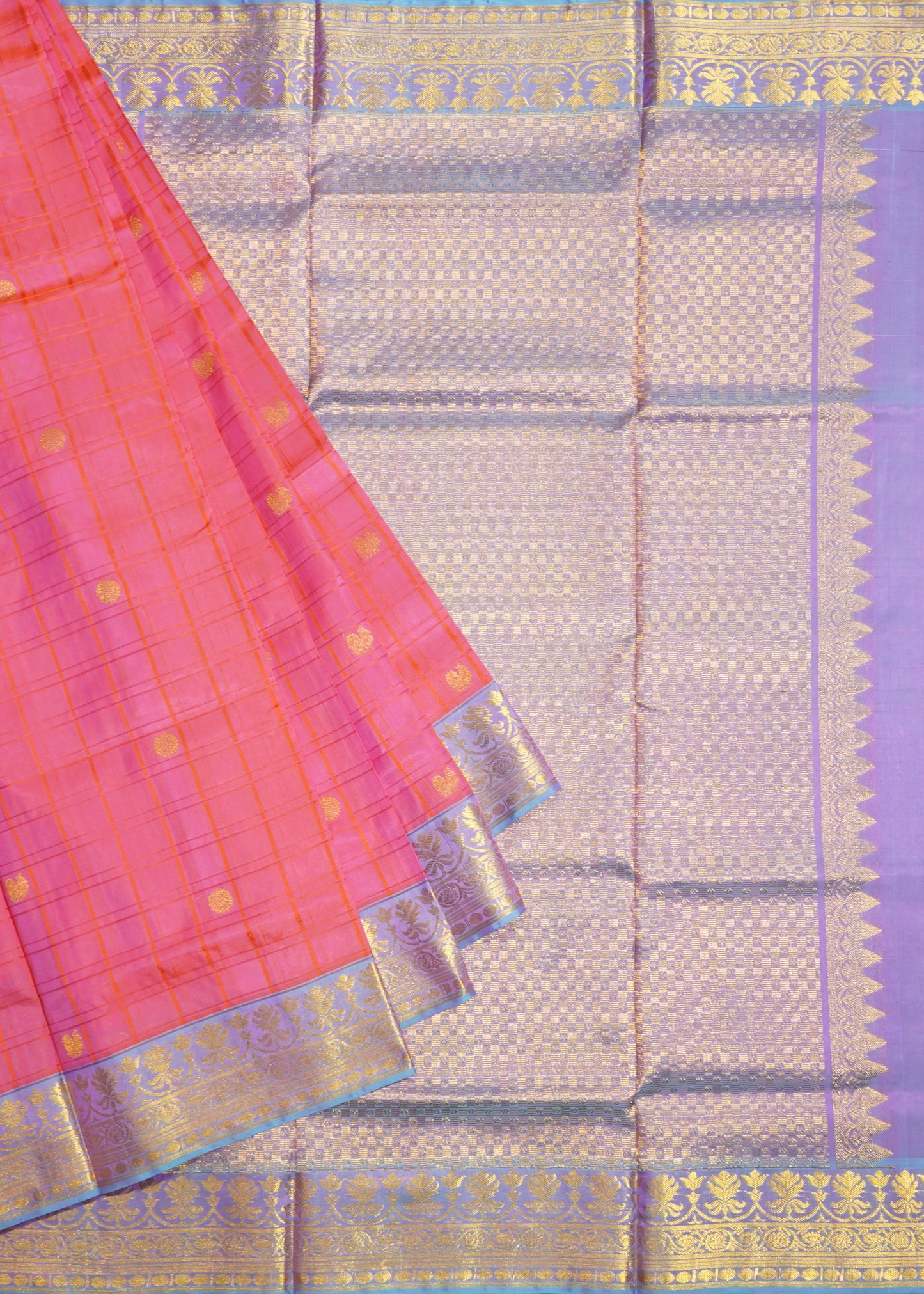 Pink Venkatagiri Checks Zari Buti Pure Silk Handloom Saree