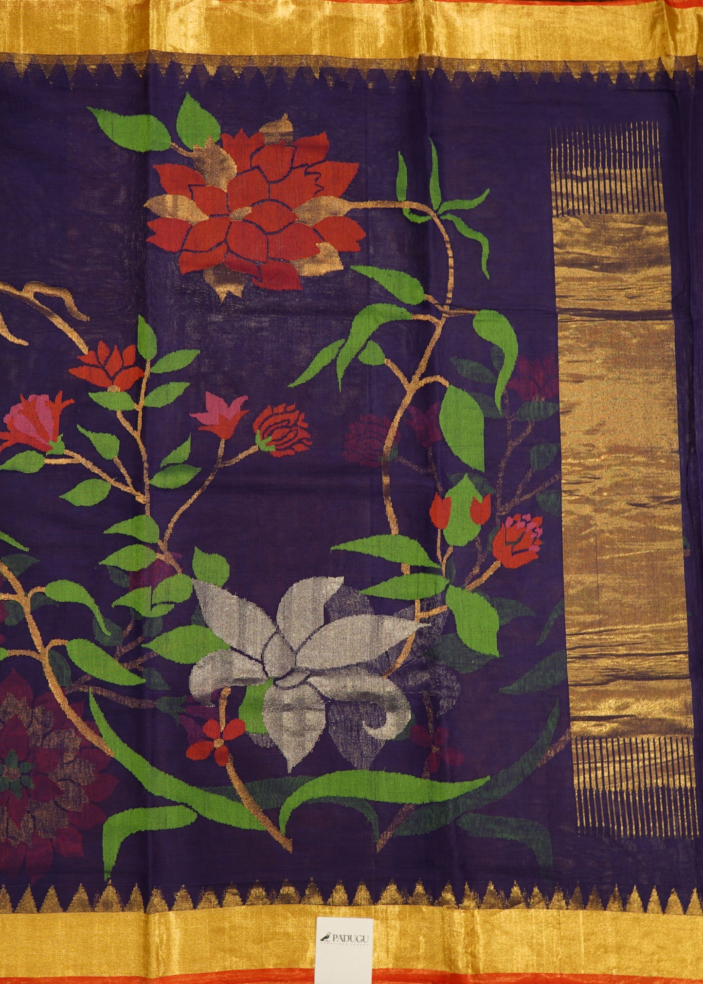 Blue Ponduru All over Jamdani Zari Buti Pure Cotton Handloom Saree