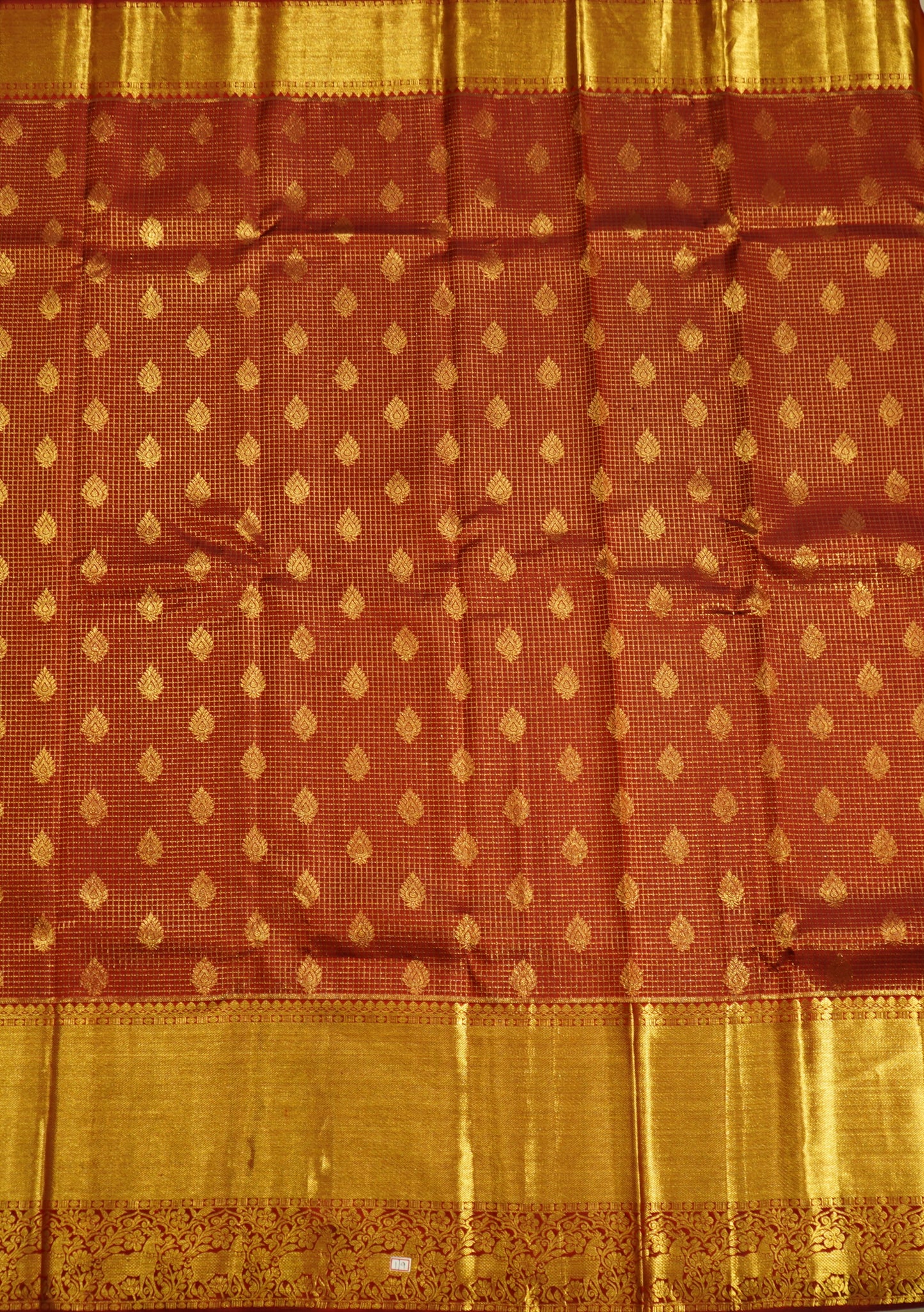 Red Kanchi Checks Zari Buti Pure Silk Handloom Saree