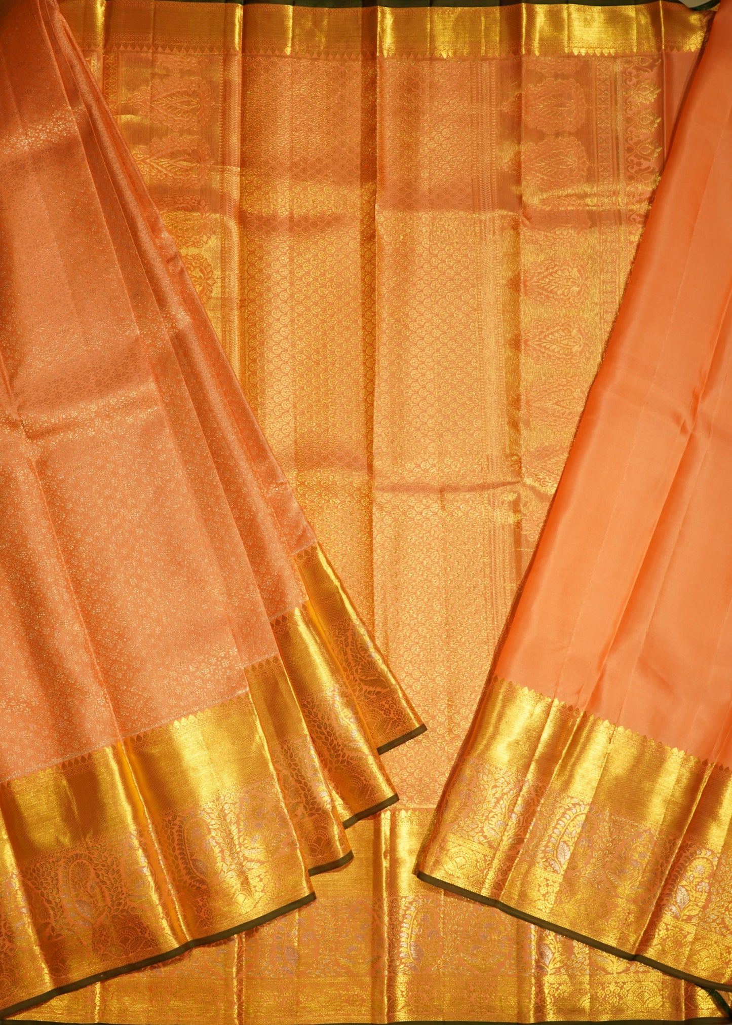 Light Apricot Kanchi All Over Pure Silk Handloom Saree