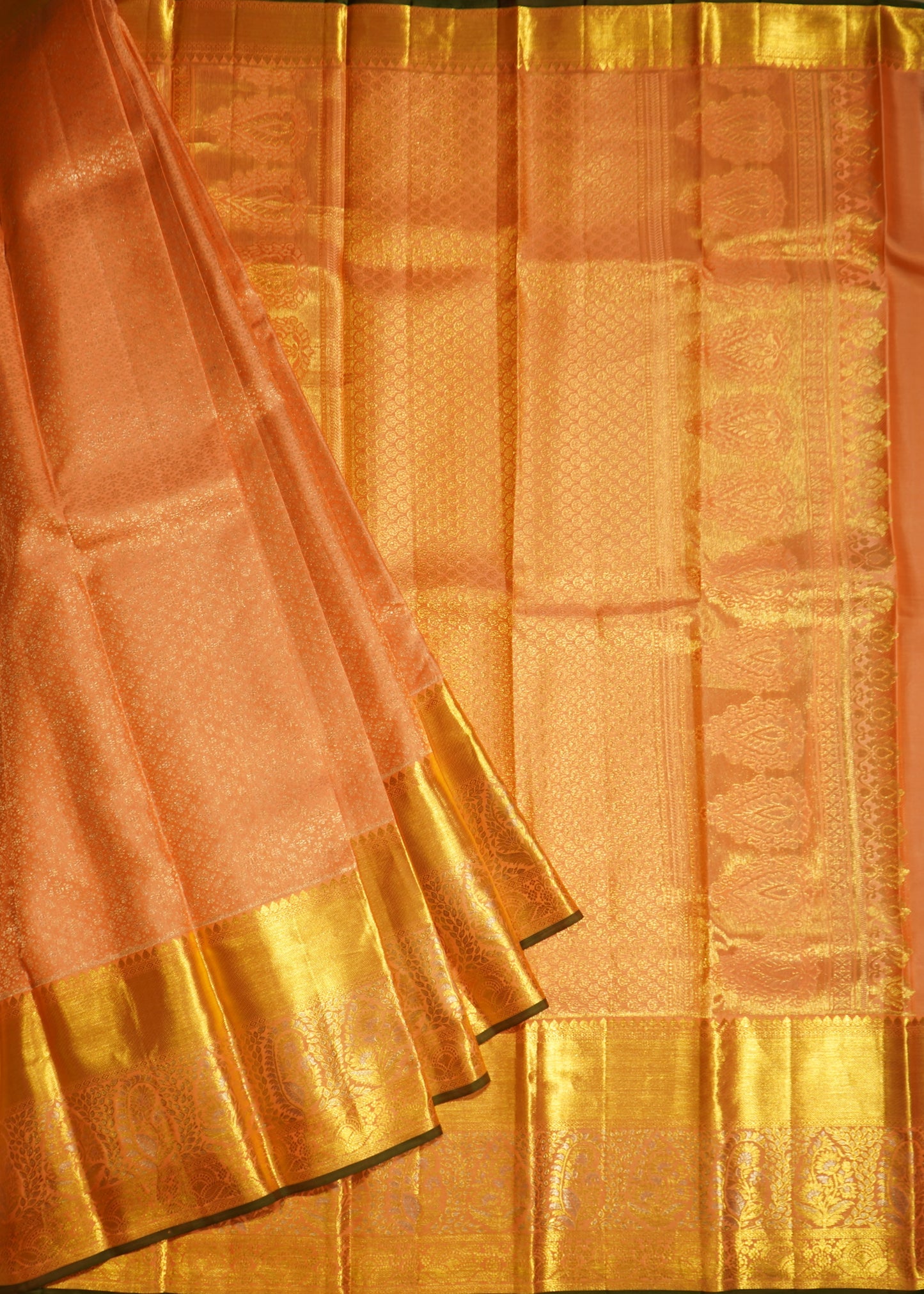 Light Apricot Kanchi All Over Pure Silk Handloom Saree