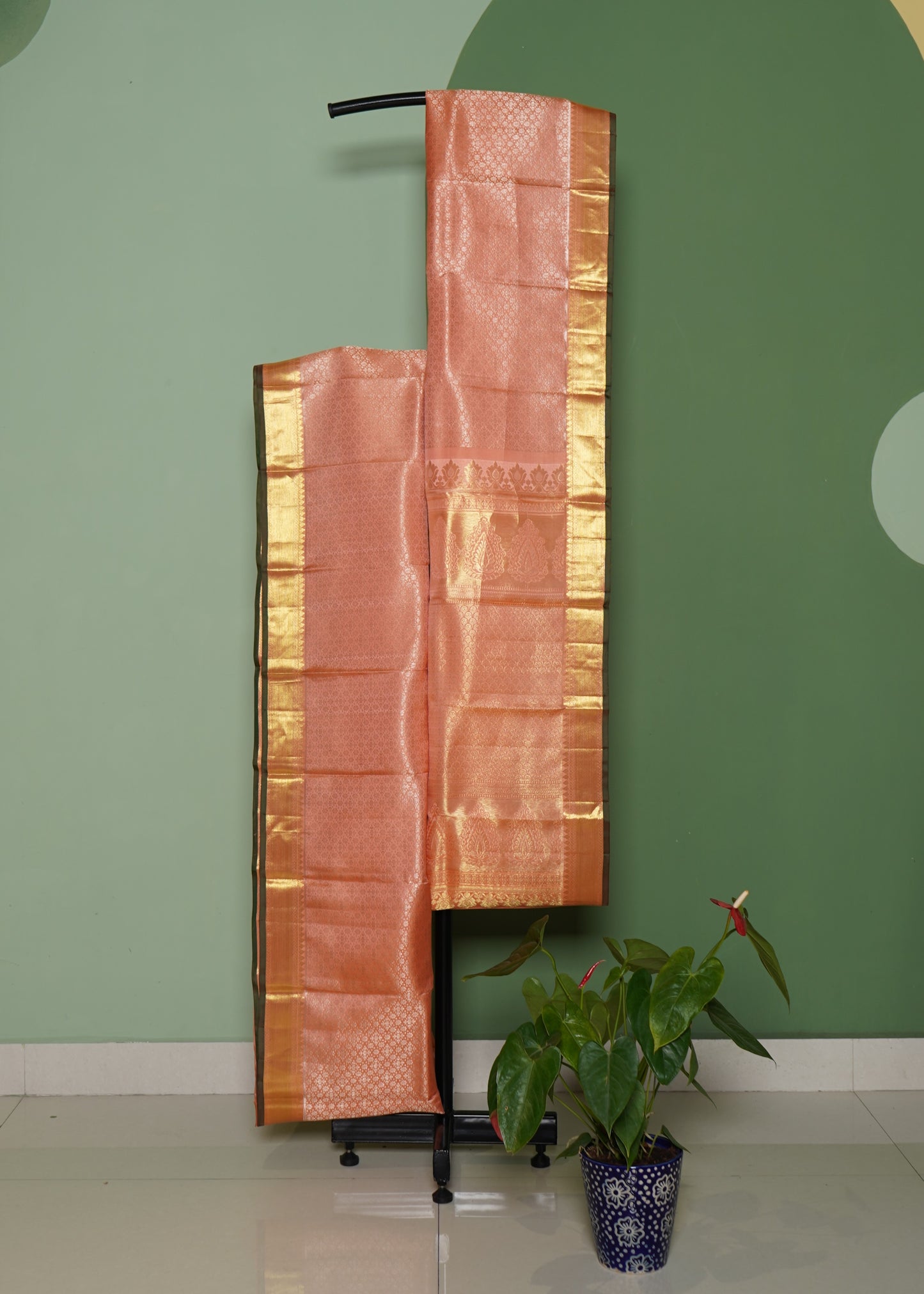Light Apricot Kanchi All Over Pure Silk Handloom Saree