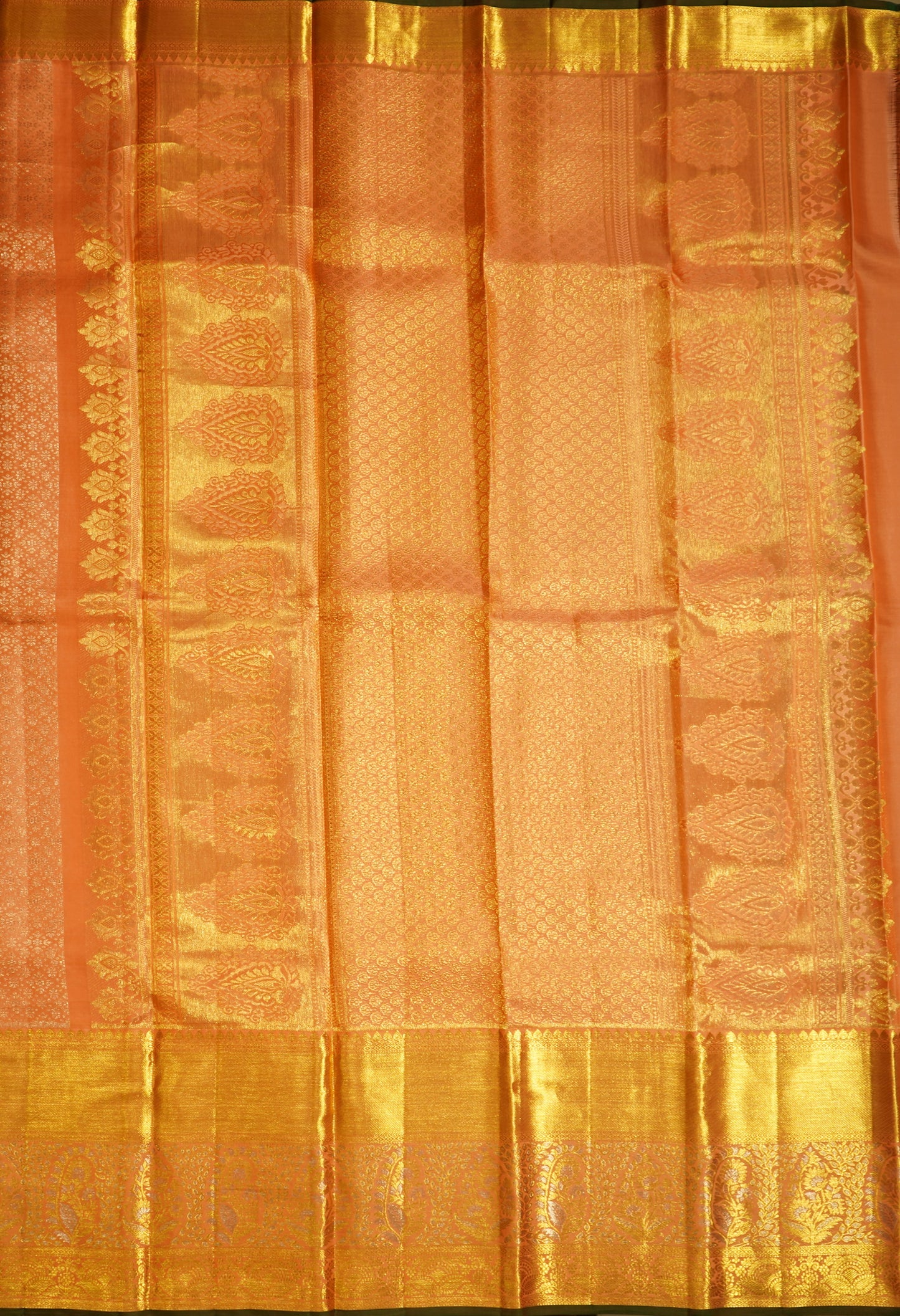Light Apricot Kanchi All Over Pure Silk Handloom Saree