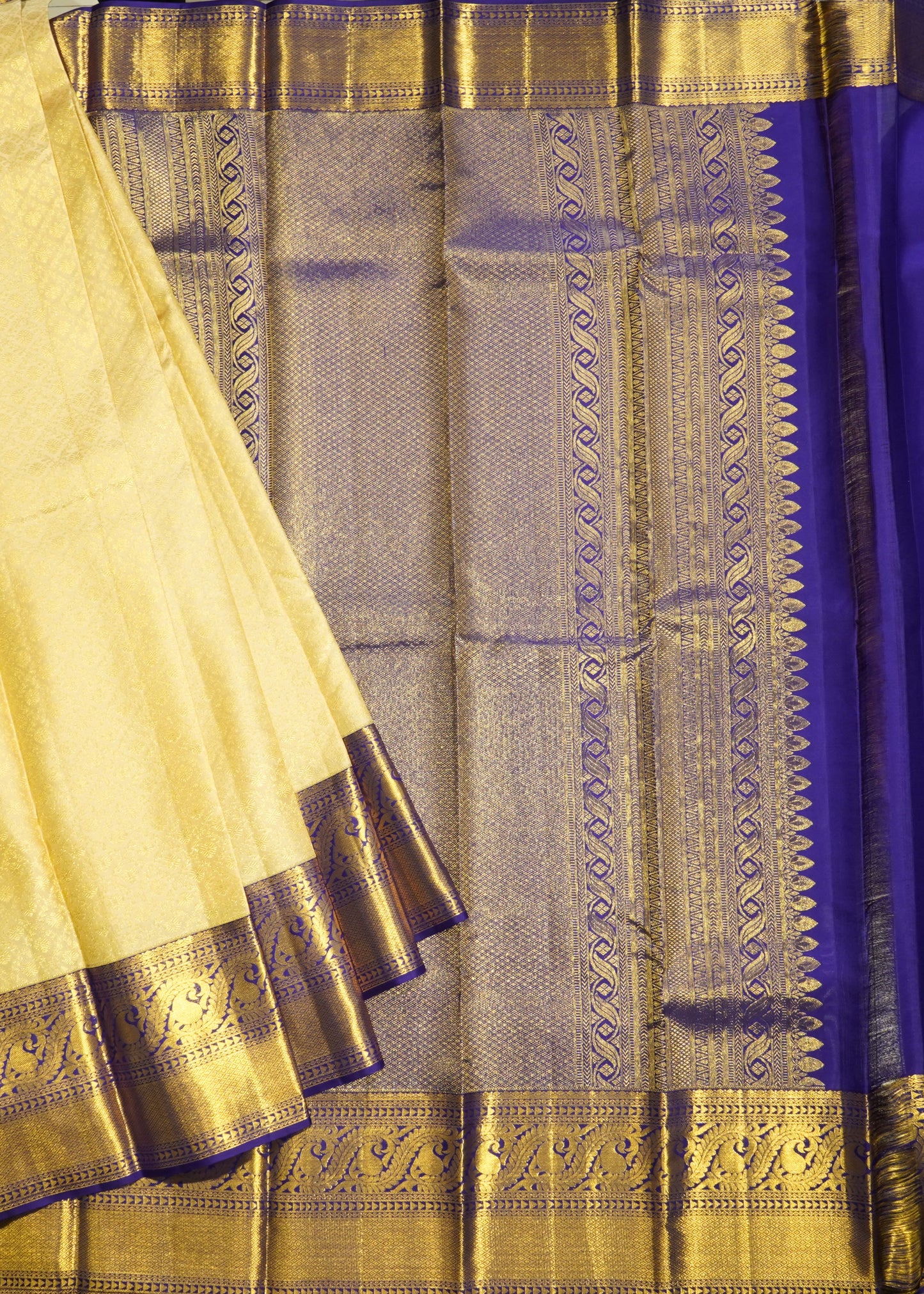Cream Kanchi All Over Zari Pure Silk Handloom Saree
