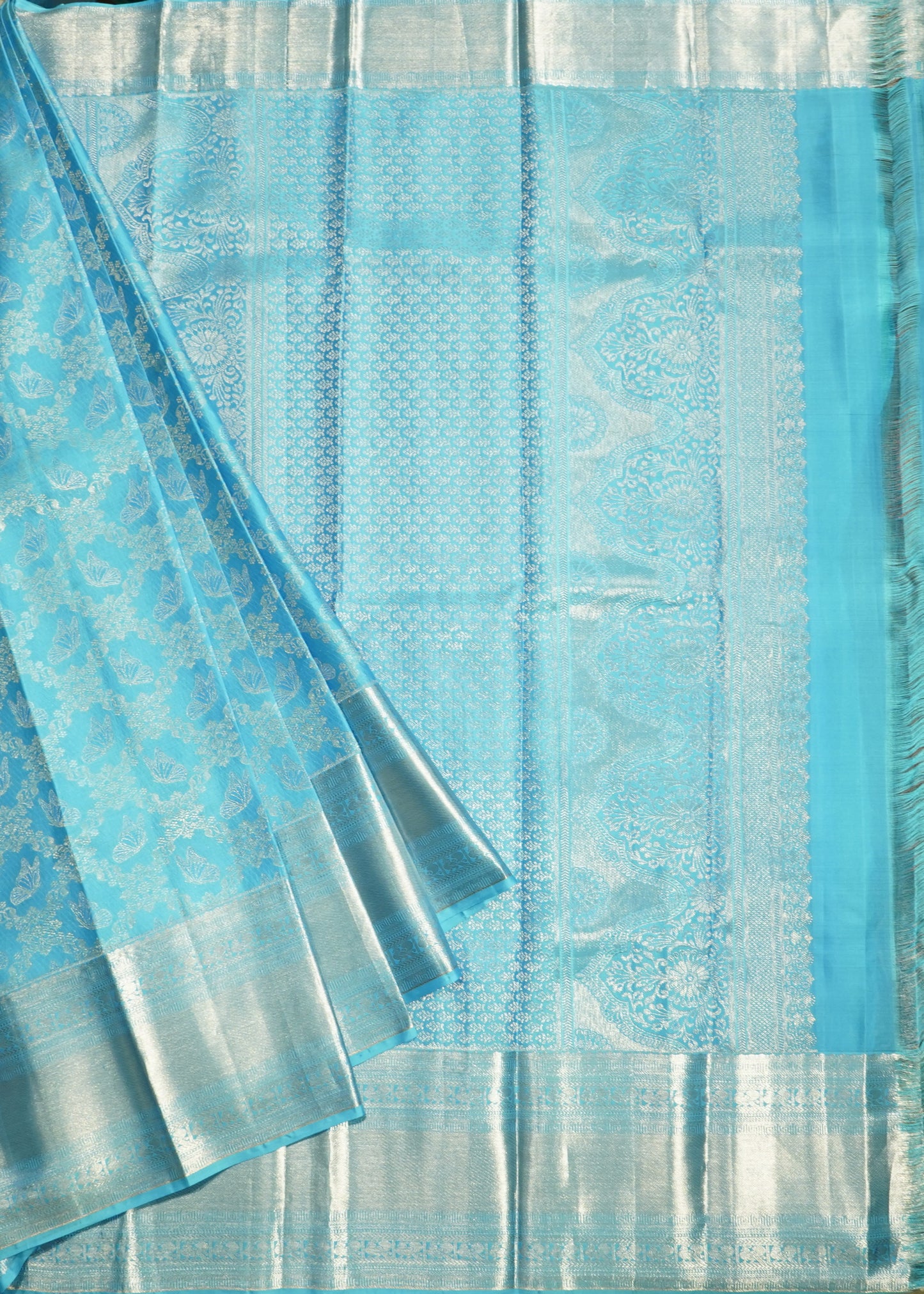 Blue Kanchi All Over Zari Pure Silk Handloom Saree