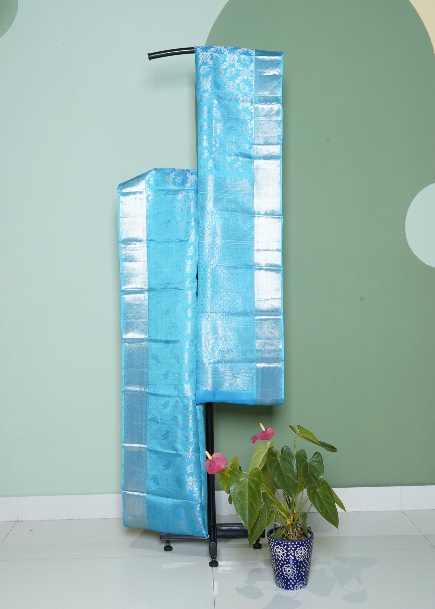 Blue Kanchi All Over Zari Pure Silk Handloom Saree