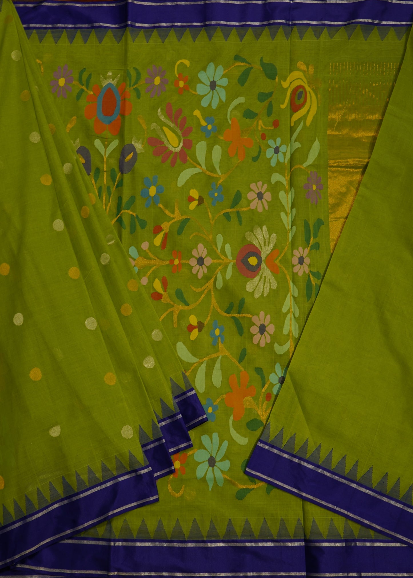 Light Green Ponduru Pallu Jamdani Pure Cotton Handloom Saree