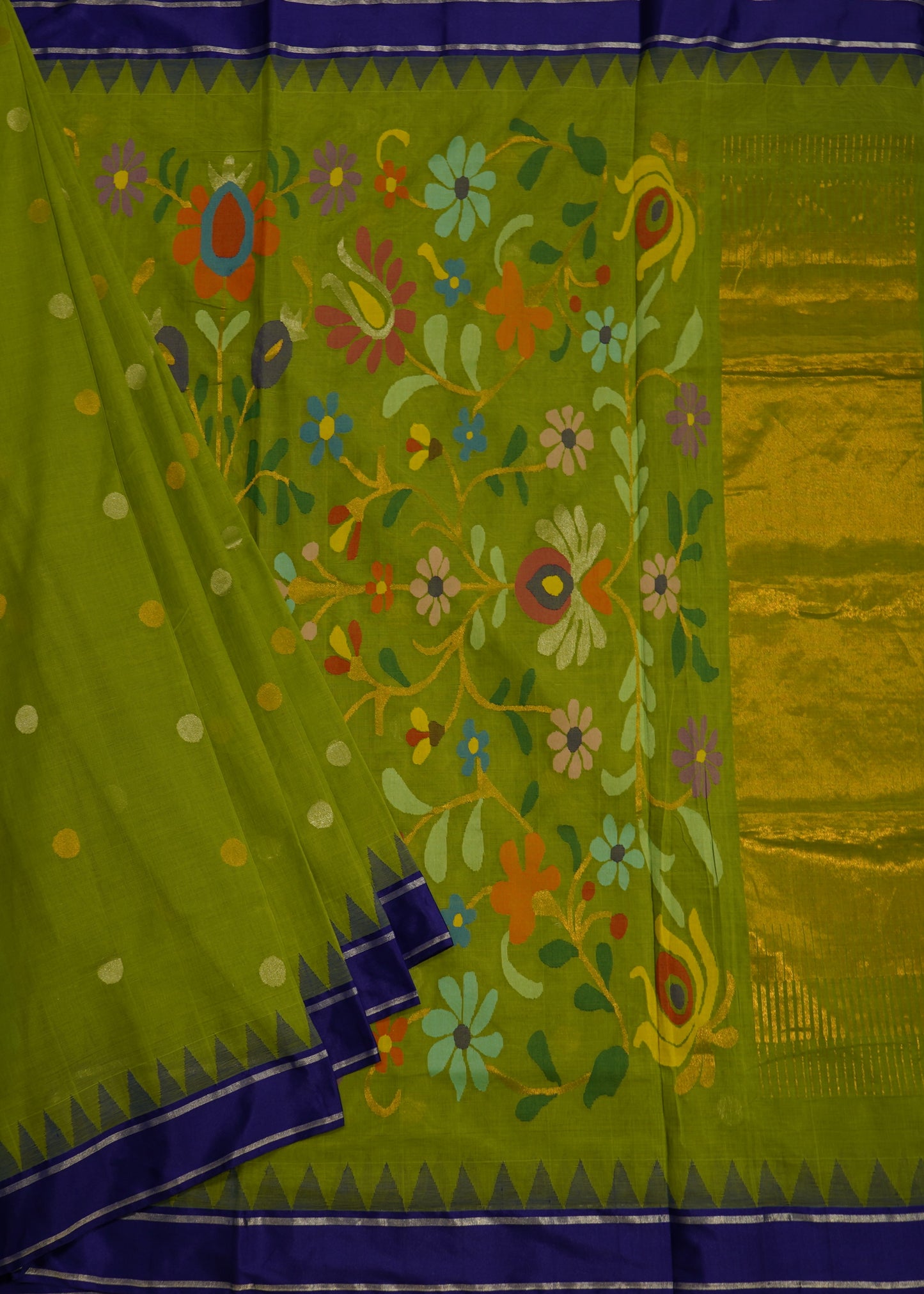 Light Green Ponduru Pallu Jamdani Pure Cotton Handloom Saree