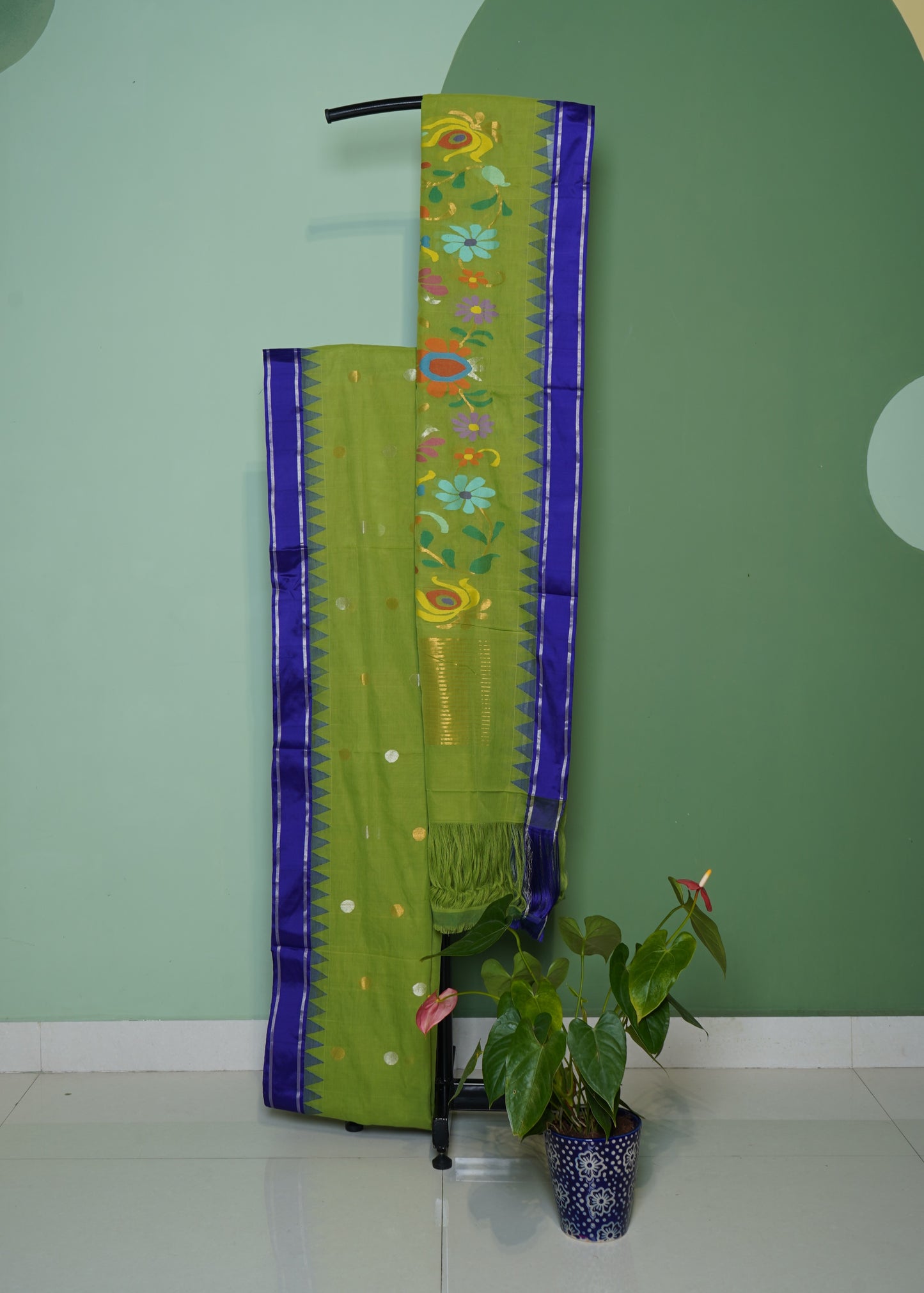 Light Green Ponduru Pallu Jamdani Pure Cotton Handloom Saree