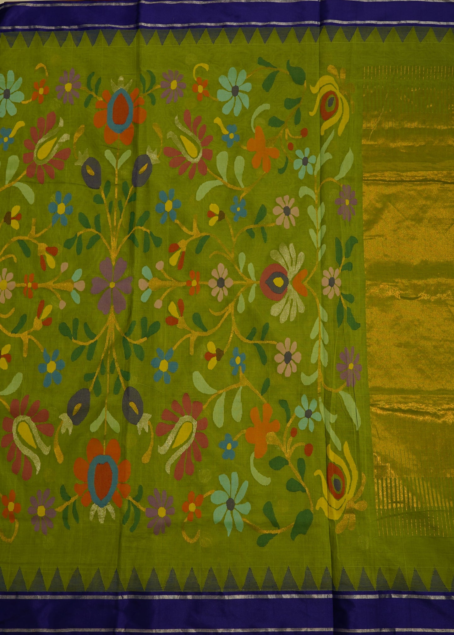 Light Green Ponduru Pallu Jamdani Pure Cotton Handloom Saree