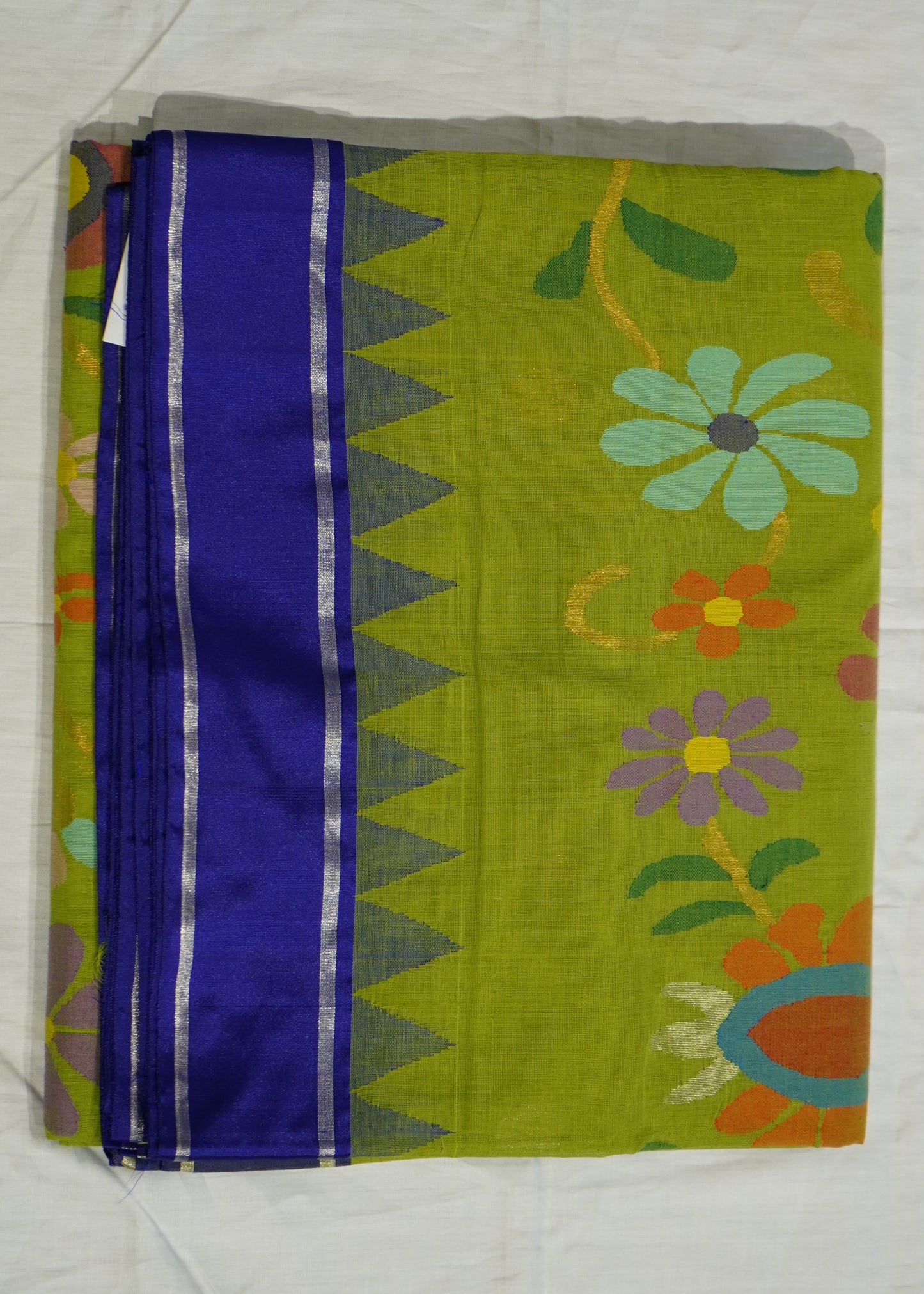 Light Green Ponduru Pallu Jamdani Pure Cotton Handloom Saree