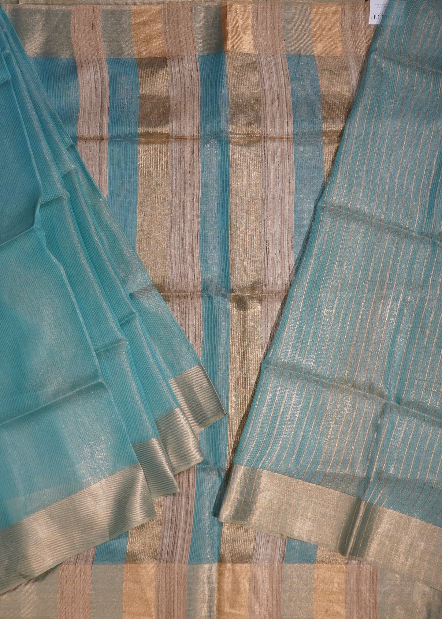 Rama Green Bengal Tussar Tissue Pure Silk Handloom Saree