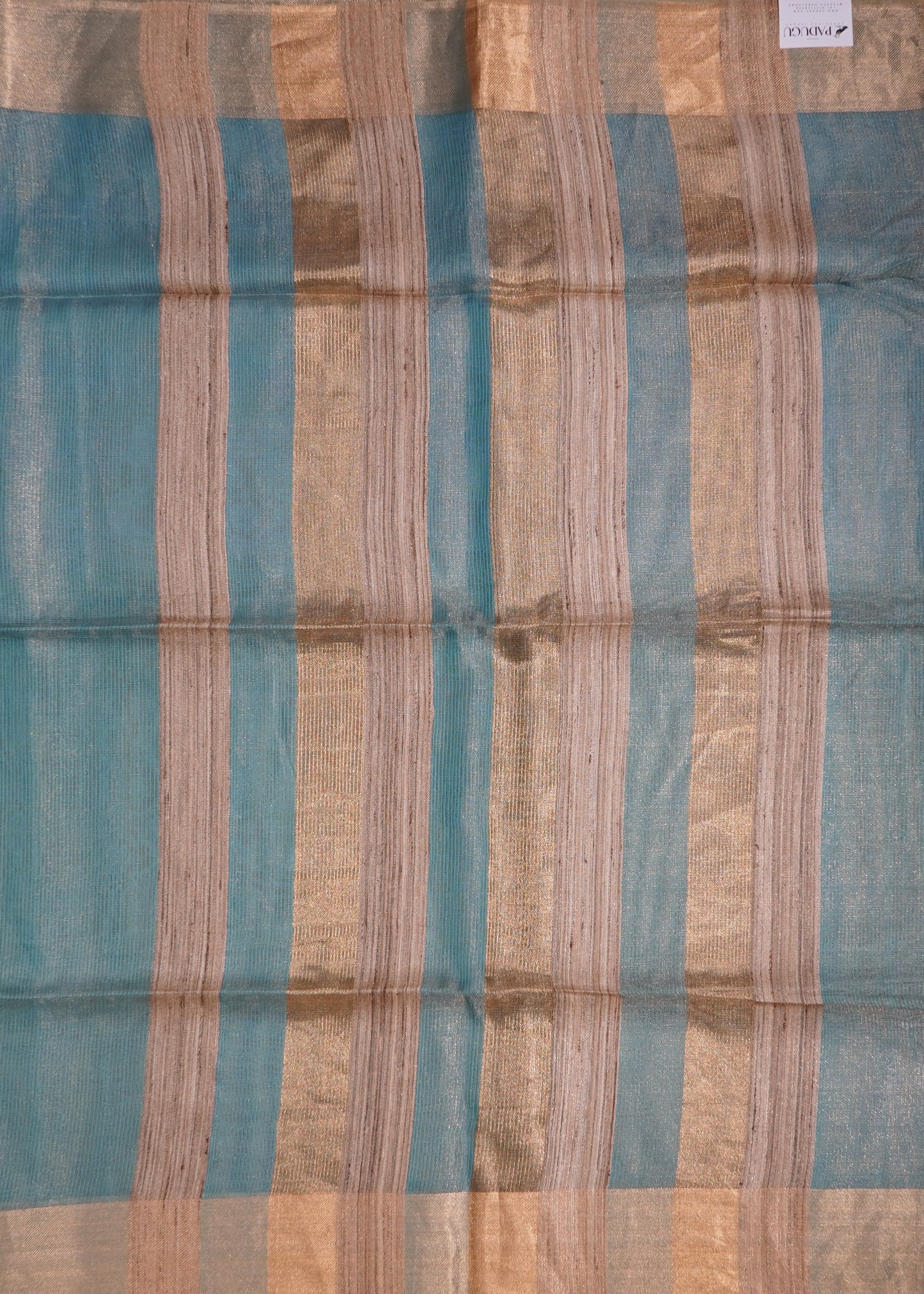 Rama Green Bengal Tussar Tissue Pure Silk Handloom Saree