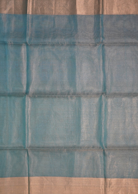 Rama Green Bengal Tussar Tissue Pure Silk Handloom Saree