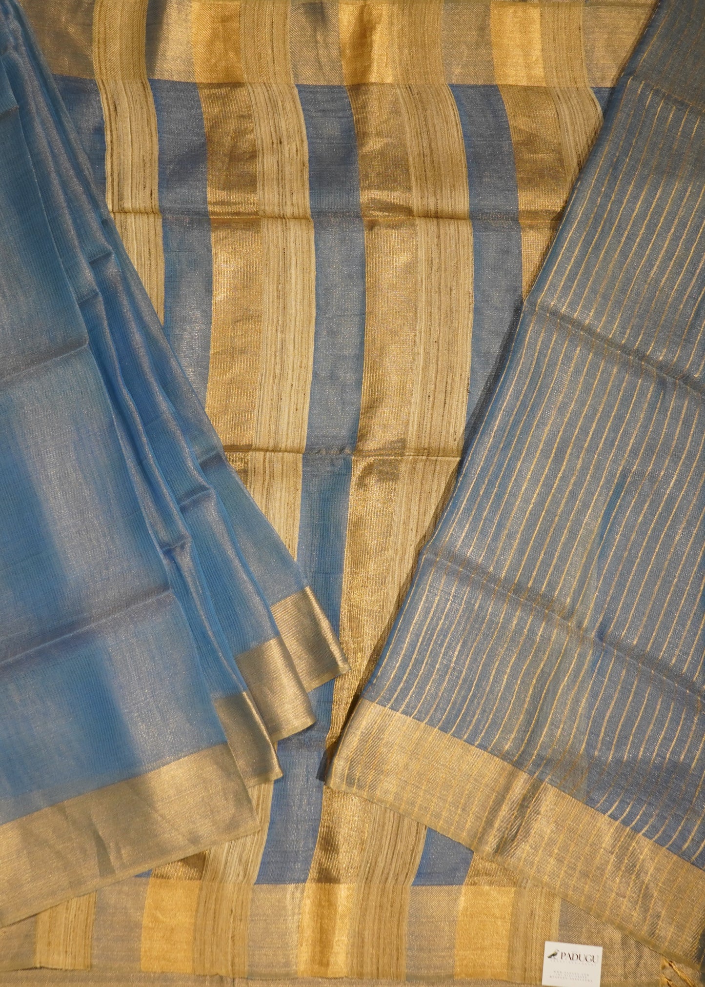 Blue Bengal Tussar Tissue Pure Silk Handloom Saree