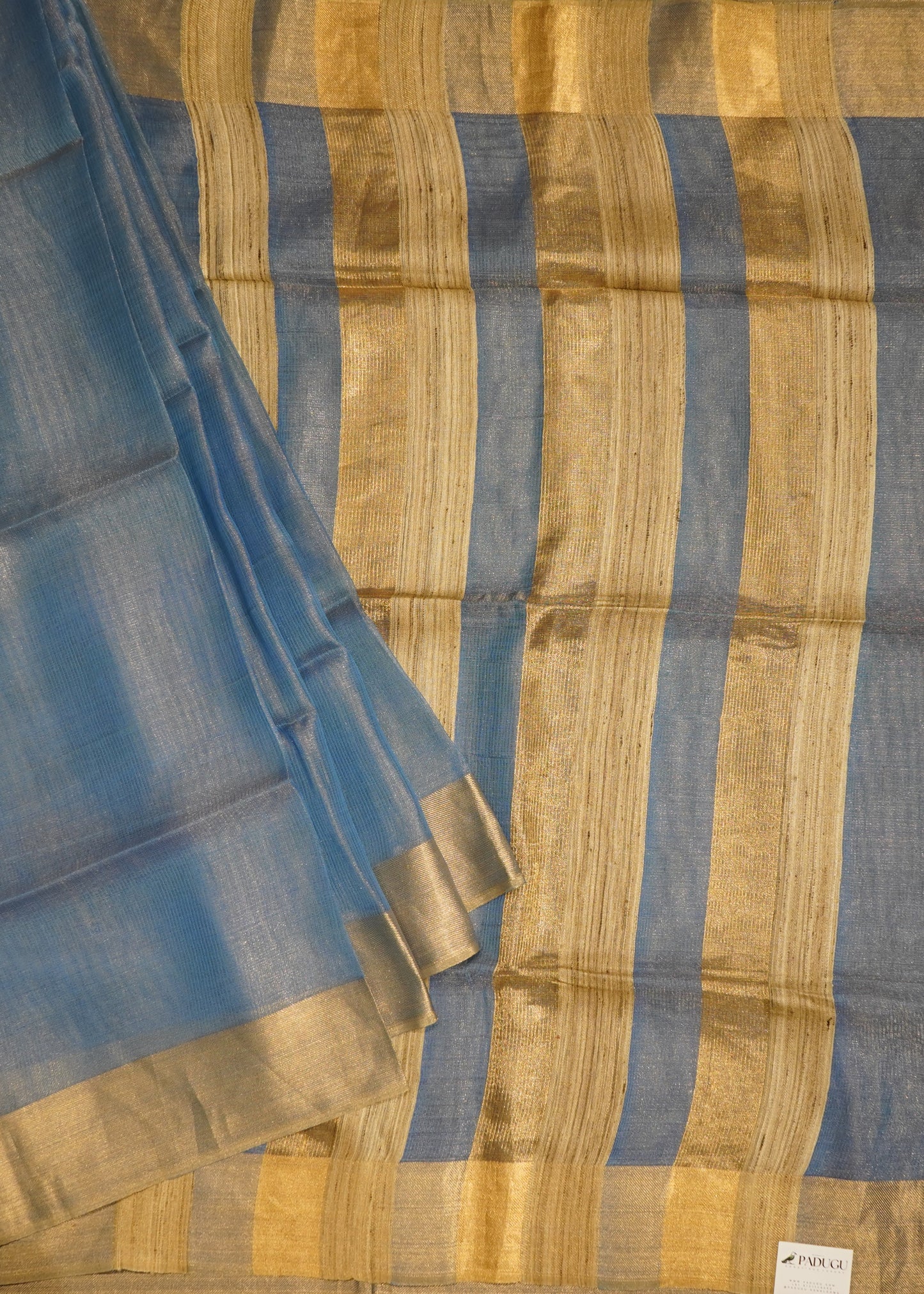 Blue Bengal Tussar Tissue Pure Silk Handloom Saree