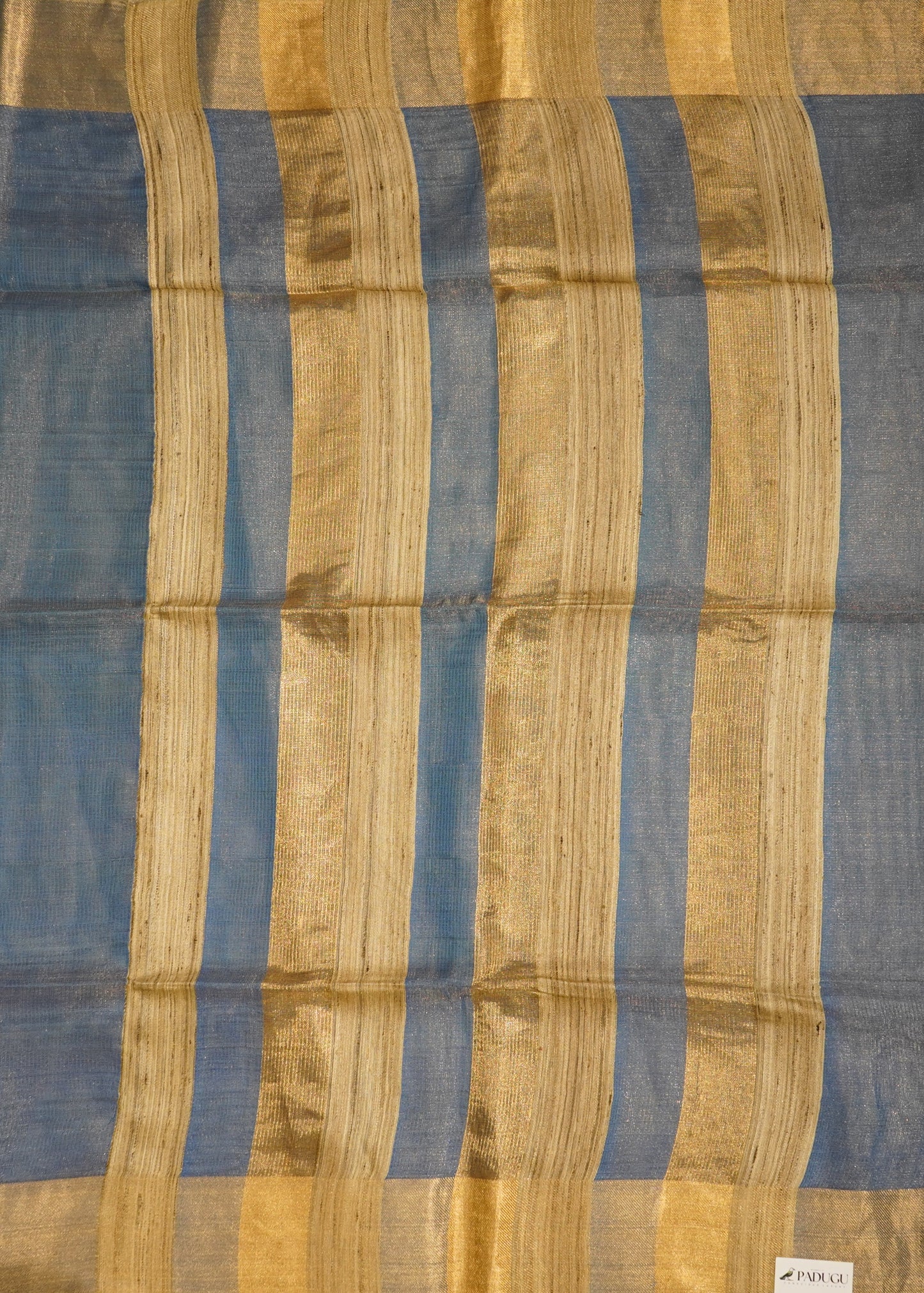 Blue Bengal Tussar Tissue Pure Silk Handloom Saree