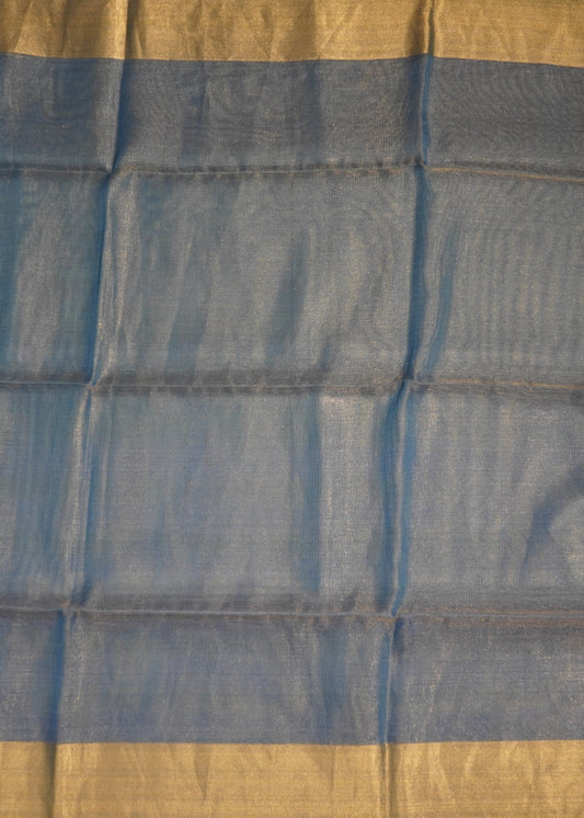 Blue Bengal Tussar Tissue Pure Silk Handloom Saree