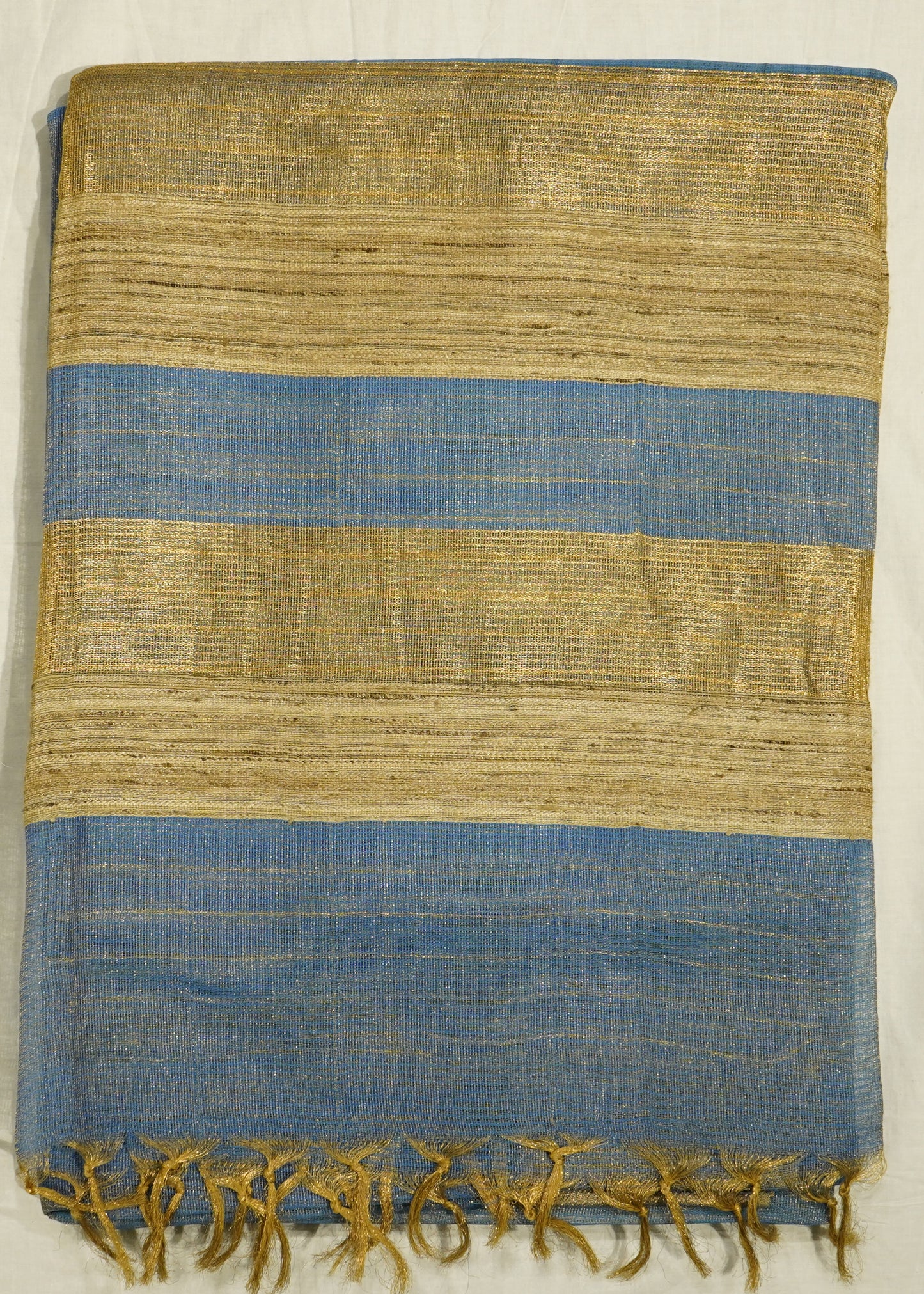 Blue Bengal Tussar Tissue Pure Silk Handloom Saree