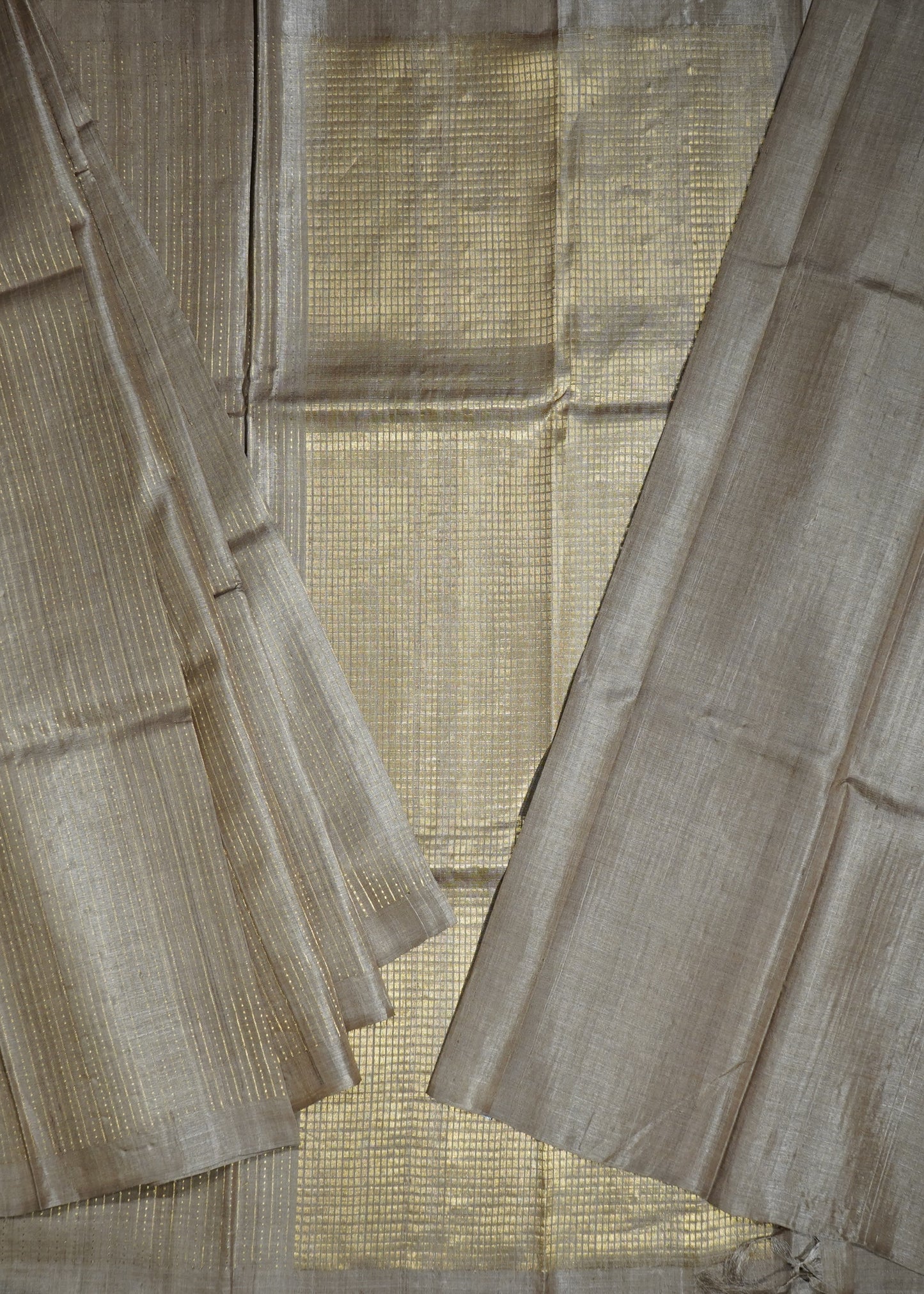Light Brown Kosa Tussar Pure Silk Handloom Saree