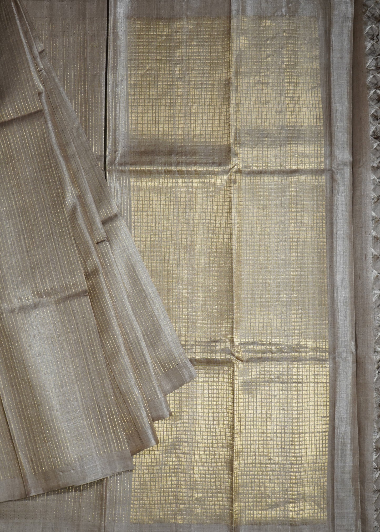 Light Brown Kosa Tussar Pure Silk Handloom Saree