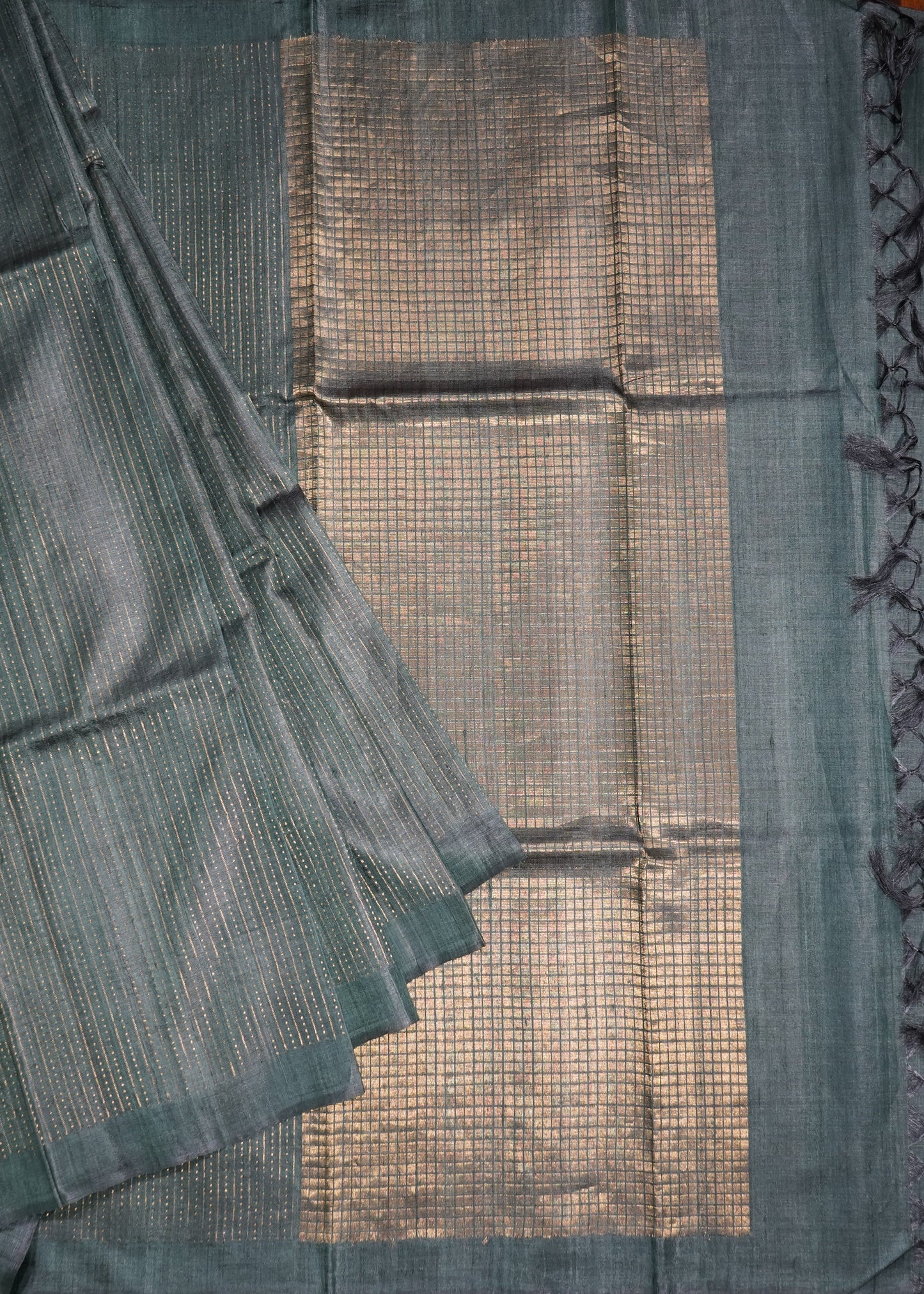 Green Kosa Tussar Pure Silk Handloom Saree