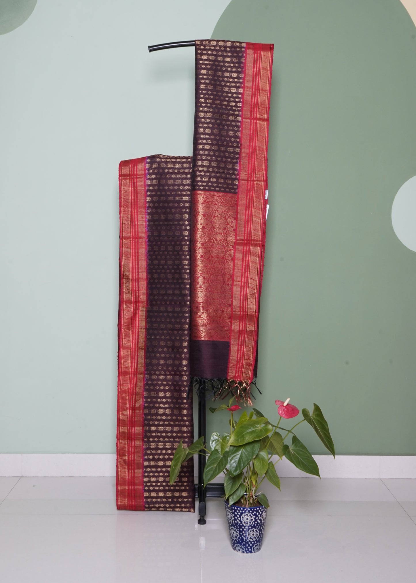 Coffee Brown Raw Silk Zari Buti Pure Silk Handloom Saree
