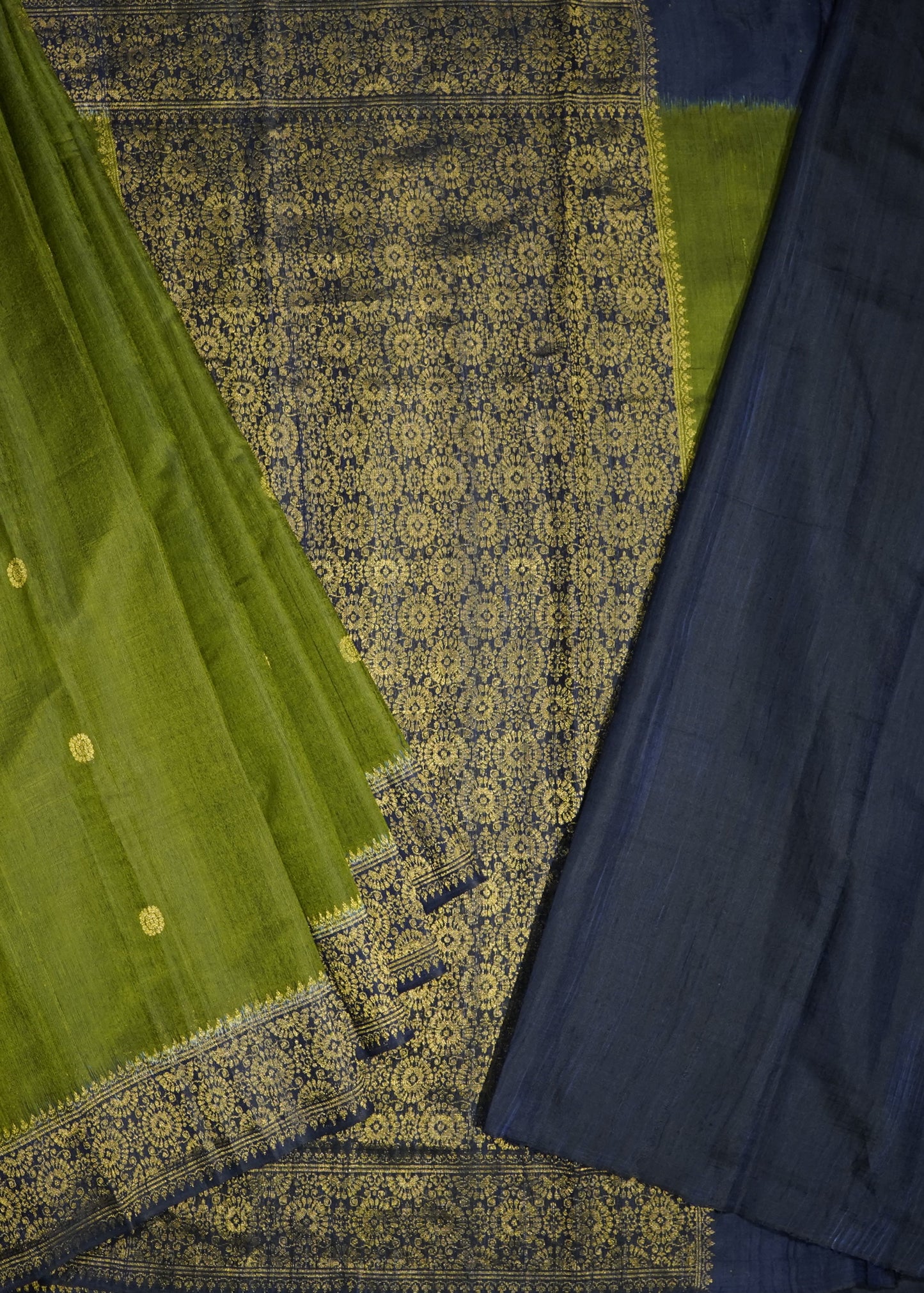 Dark Green Raw Silk Zari Buti Pure Silk Handloom Saree