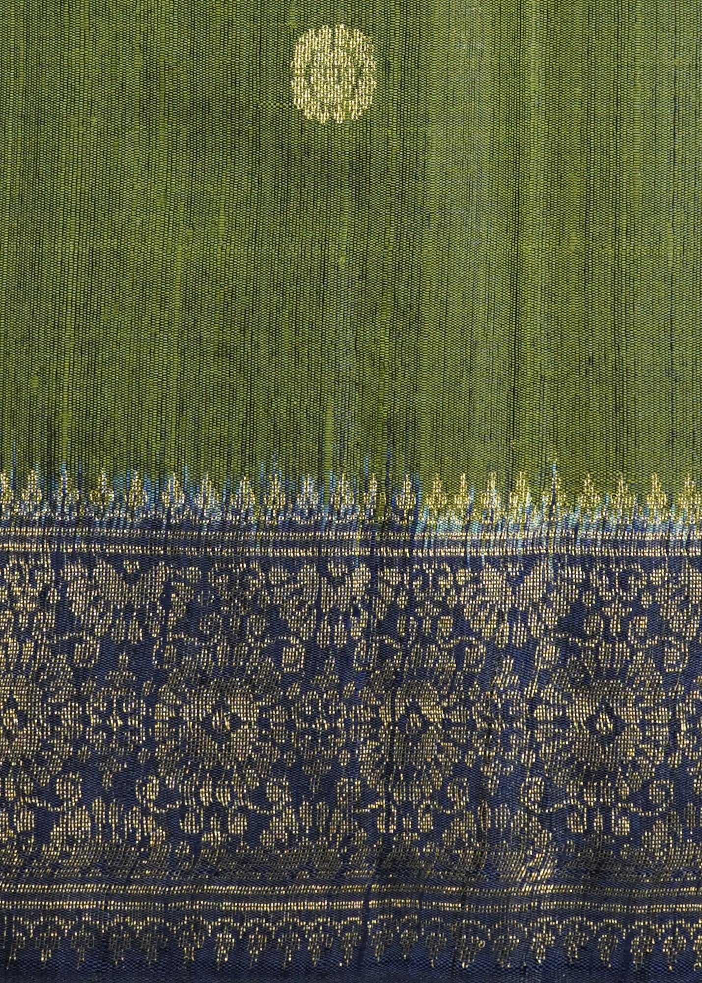 Dark Green Raw Silk Zari Buti Pure Silk Handloom Saree