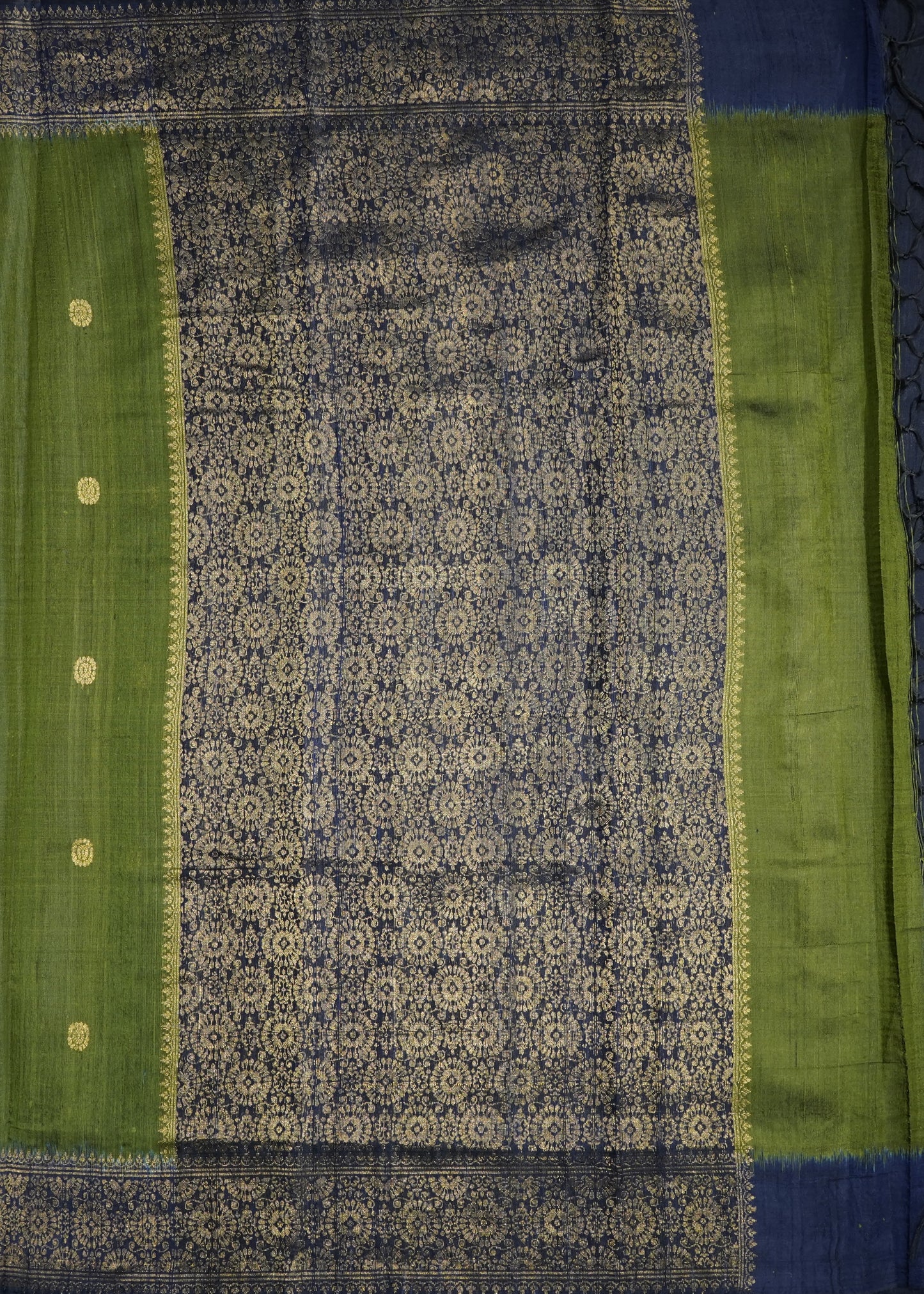 Dark Green Raw Silk Zari Buti Pure Silk Handloom Saree