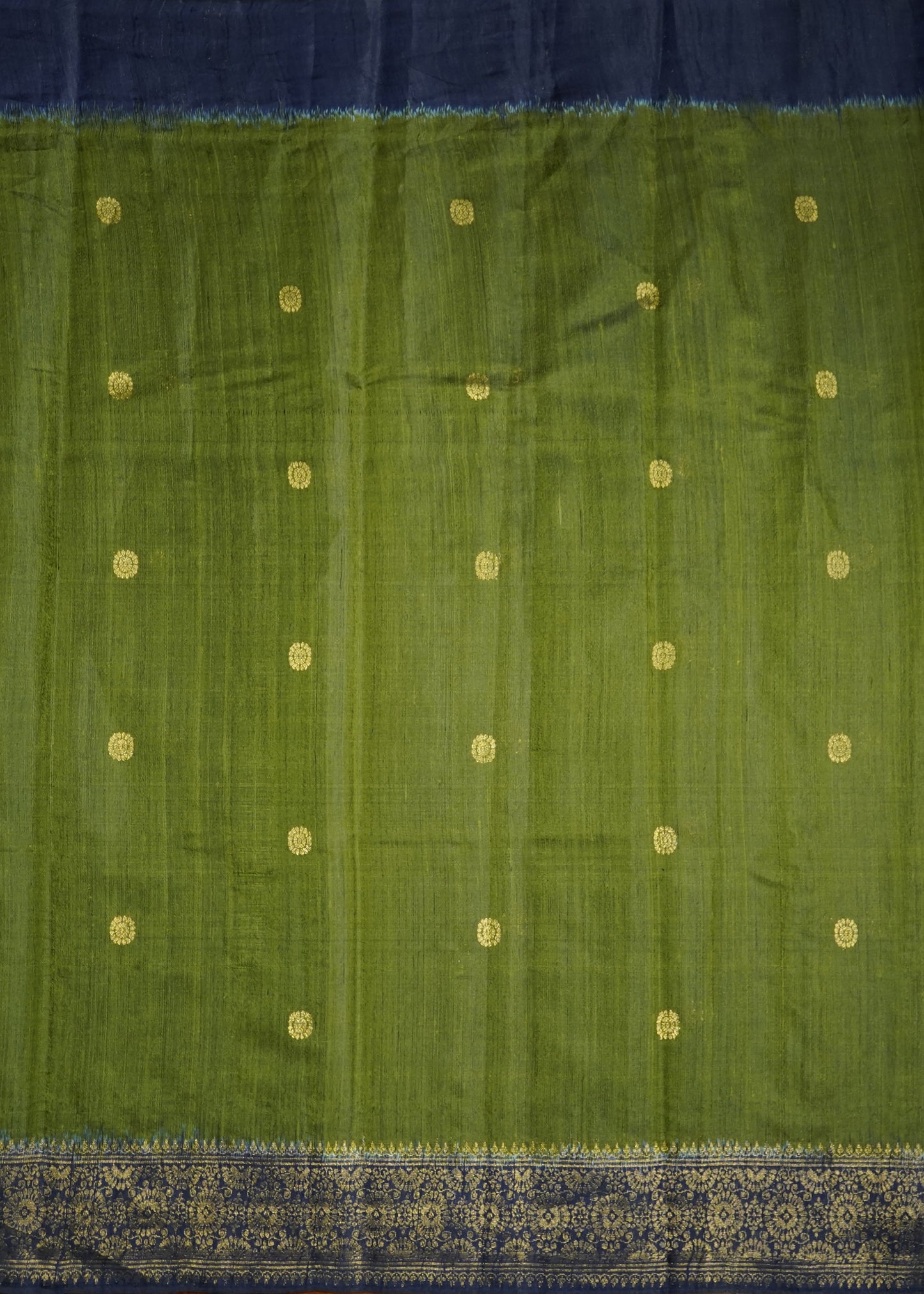 Dark Green Raw Silk Zari Buti Pure Silk Handloom Saree