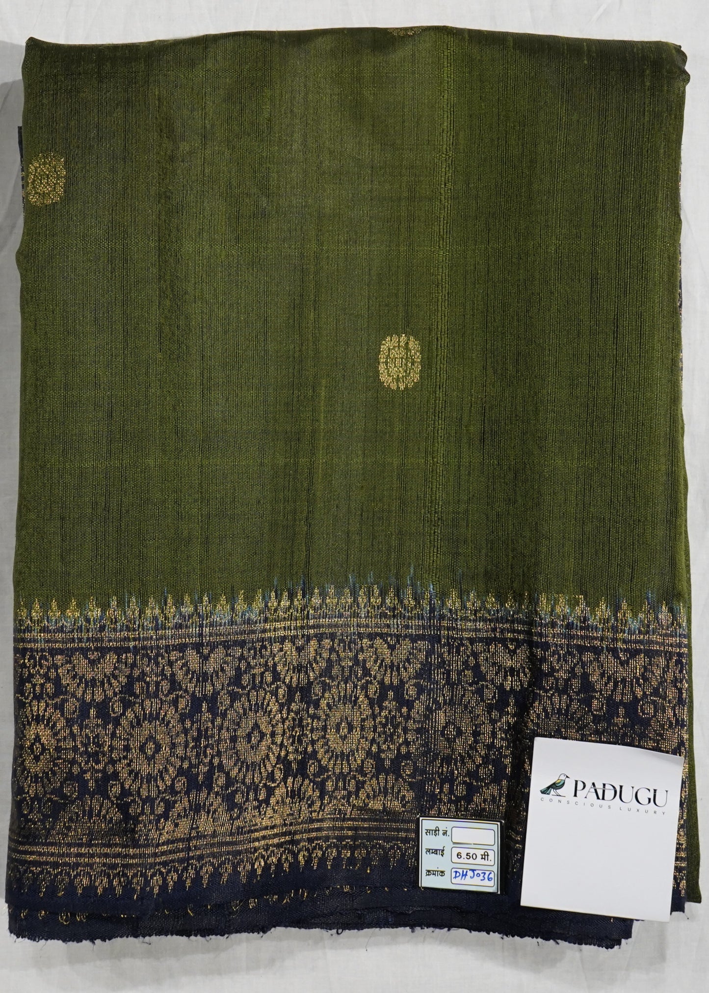 Dark Green Raw Silk Zari Buti Pure Silk Handloom Saree